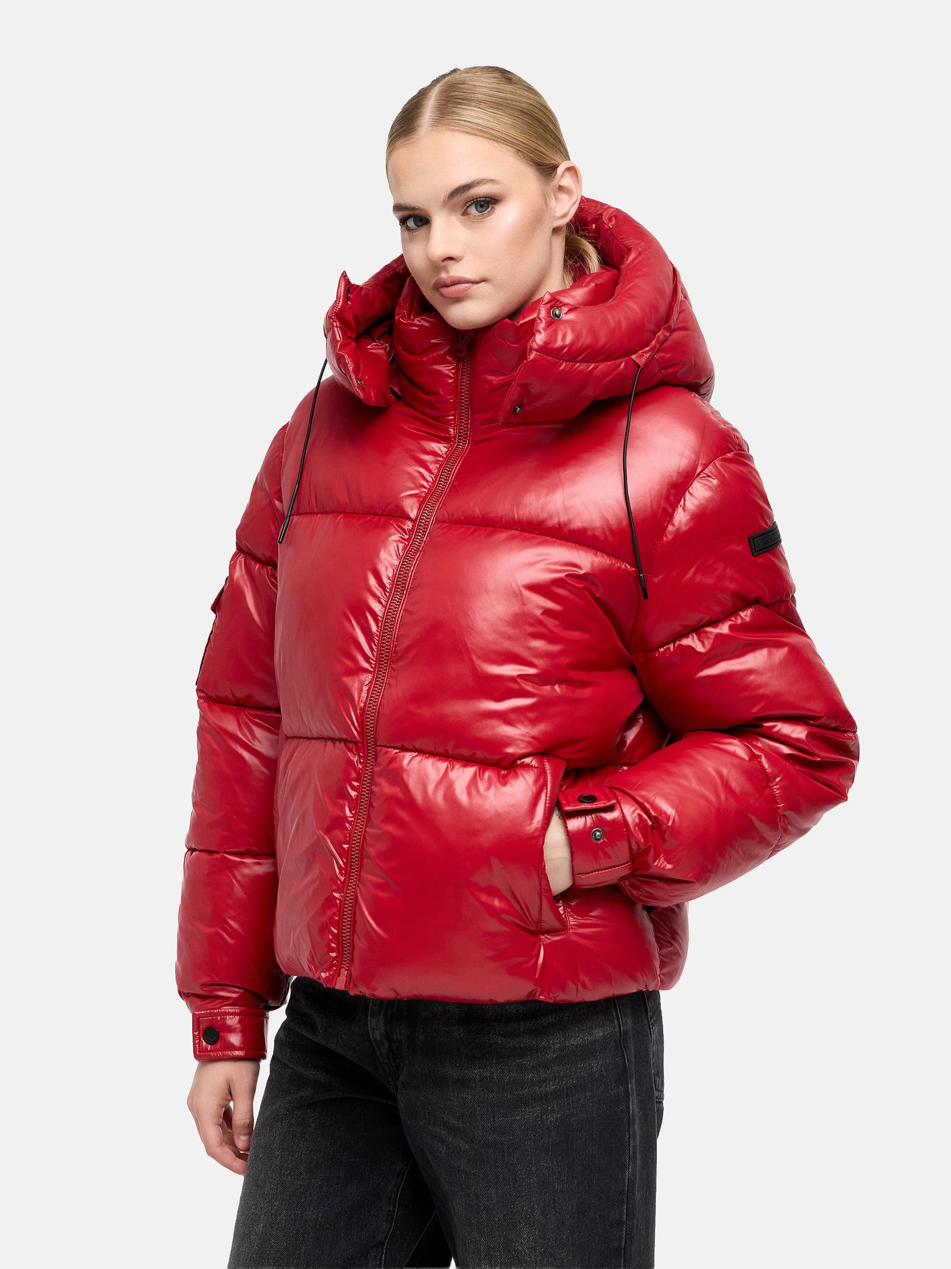 Matt schimmernde Steppjacke mit abnehmbarer Kapuze "Glimini 16" Deep Red