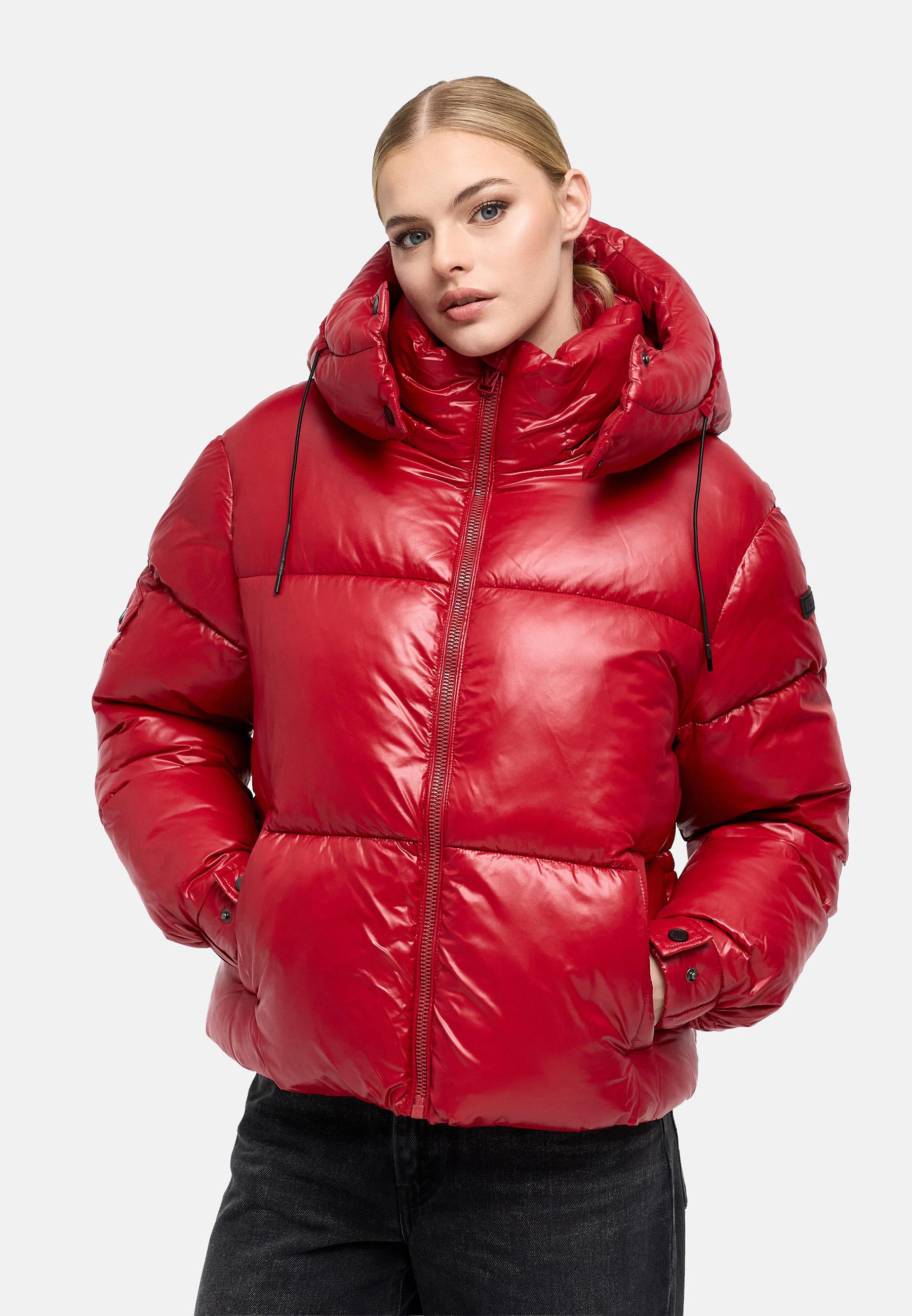 Matt schimmernde Steppjacke mit abnehmbarer Kapuze "Glimini 16" Deep Red