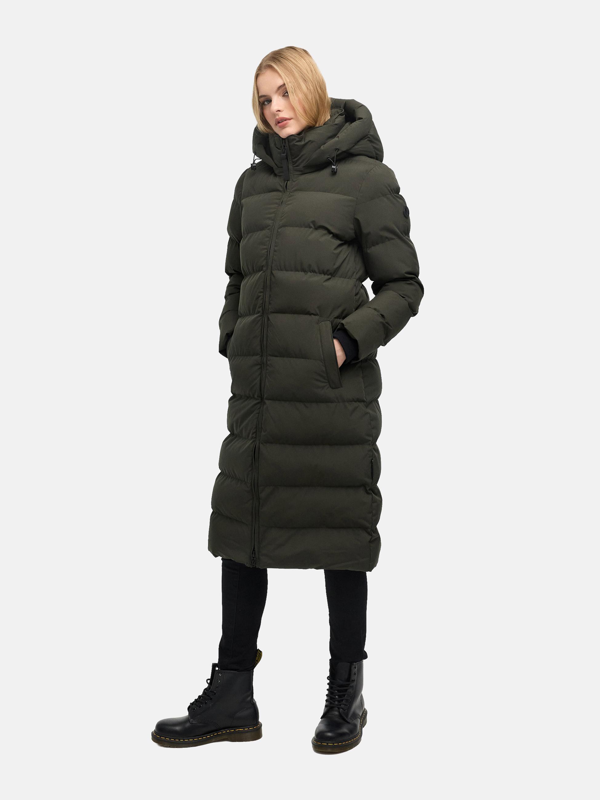 Langer Winter Steppmantel "Harukaa 16" Dark Olive
