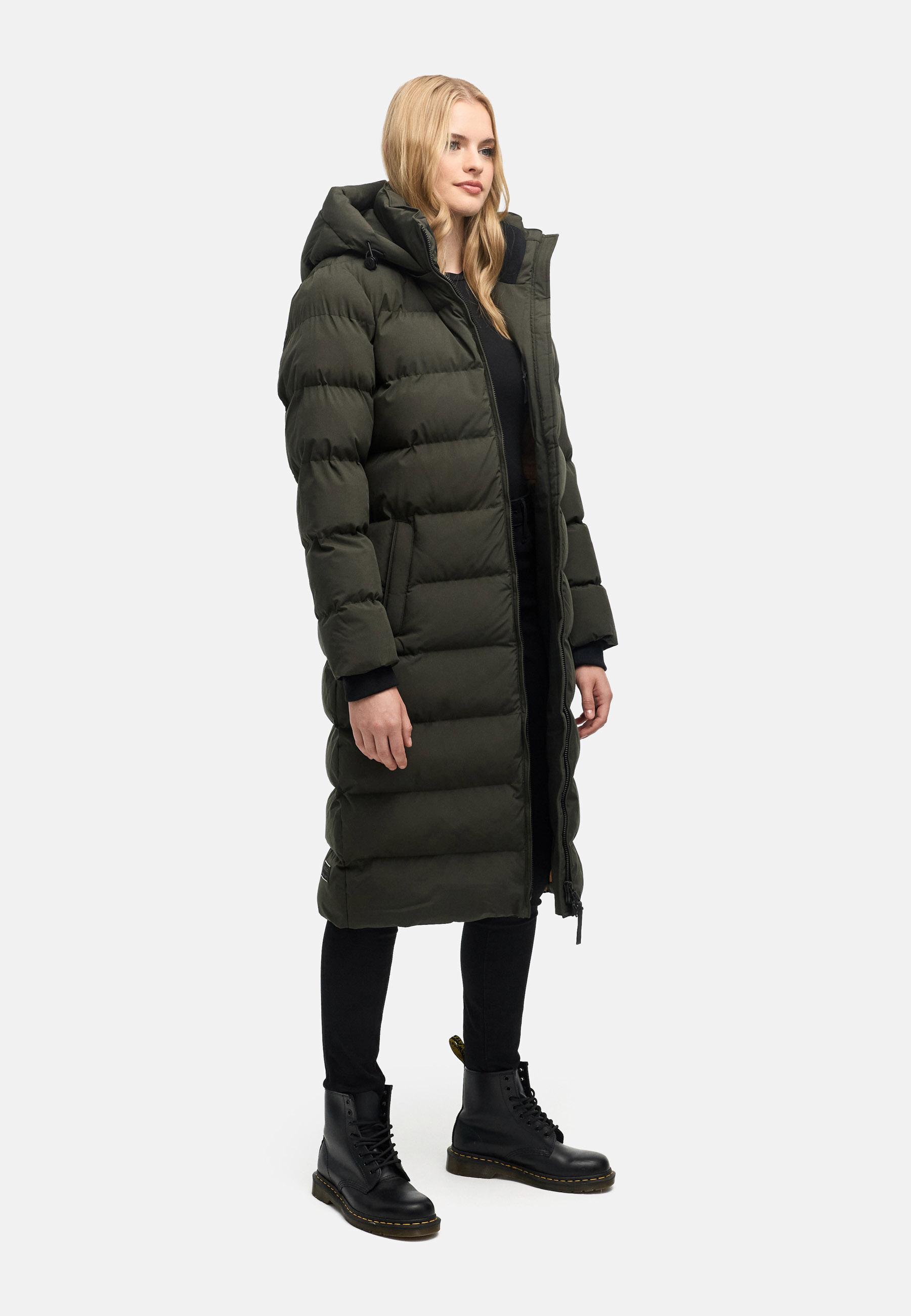 Langer Winter Steppmantel "Harukaa 16" Dark Olive