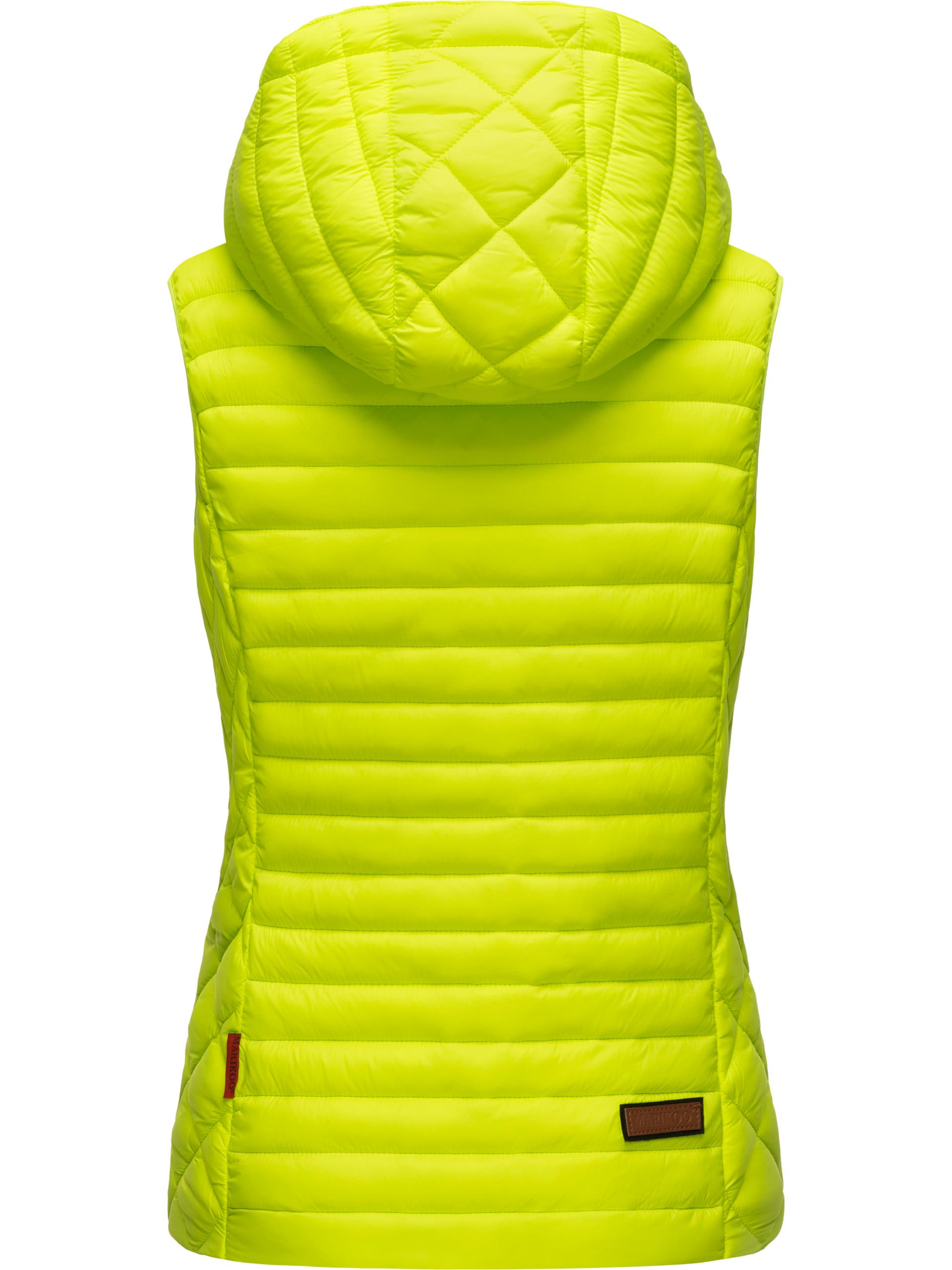 Leichte Steppweste mit abnehmbarer Kapuze "Hasenpfote" Neon Green