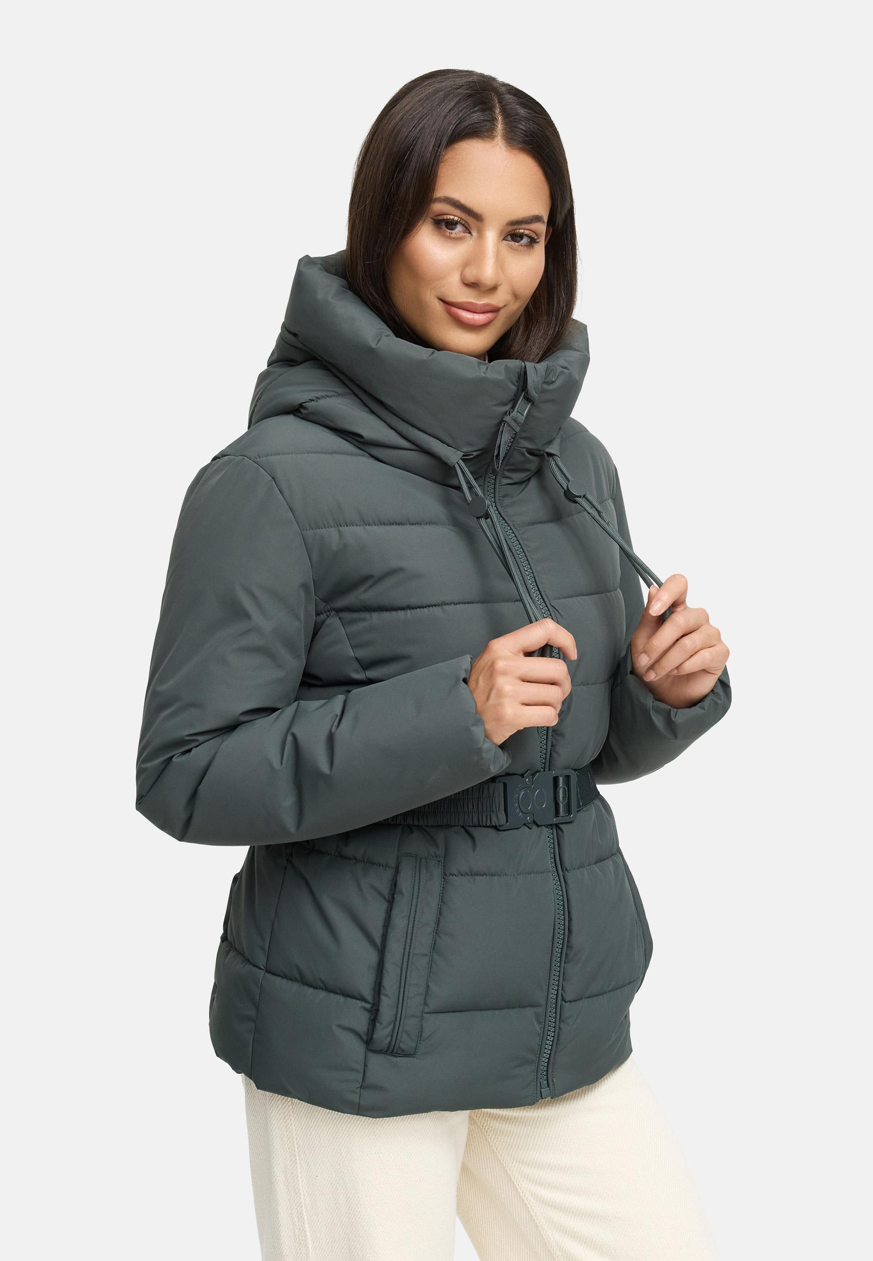 Winter Steppjacke mit Taillengürtel "Himee16" Stone Green