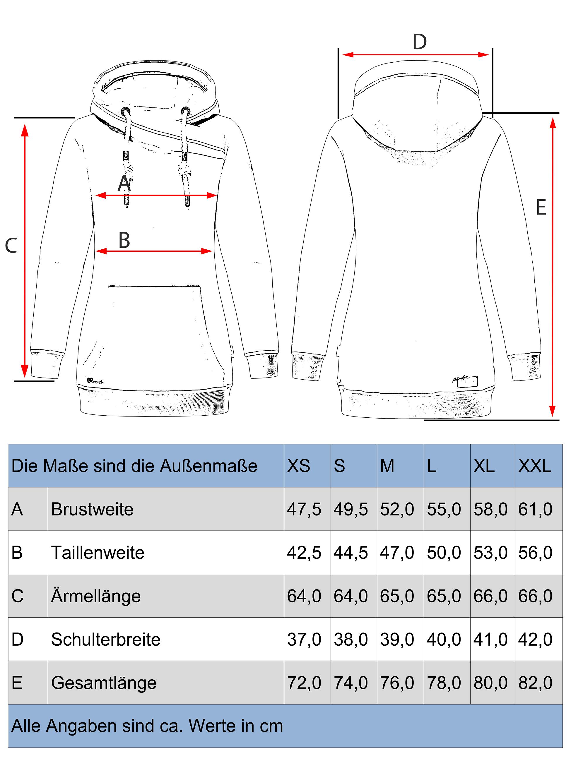 Grössentabelle - Extraweicher, langer Hoodie "Izuyaa"