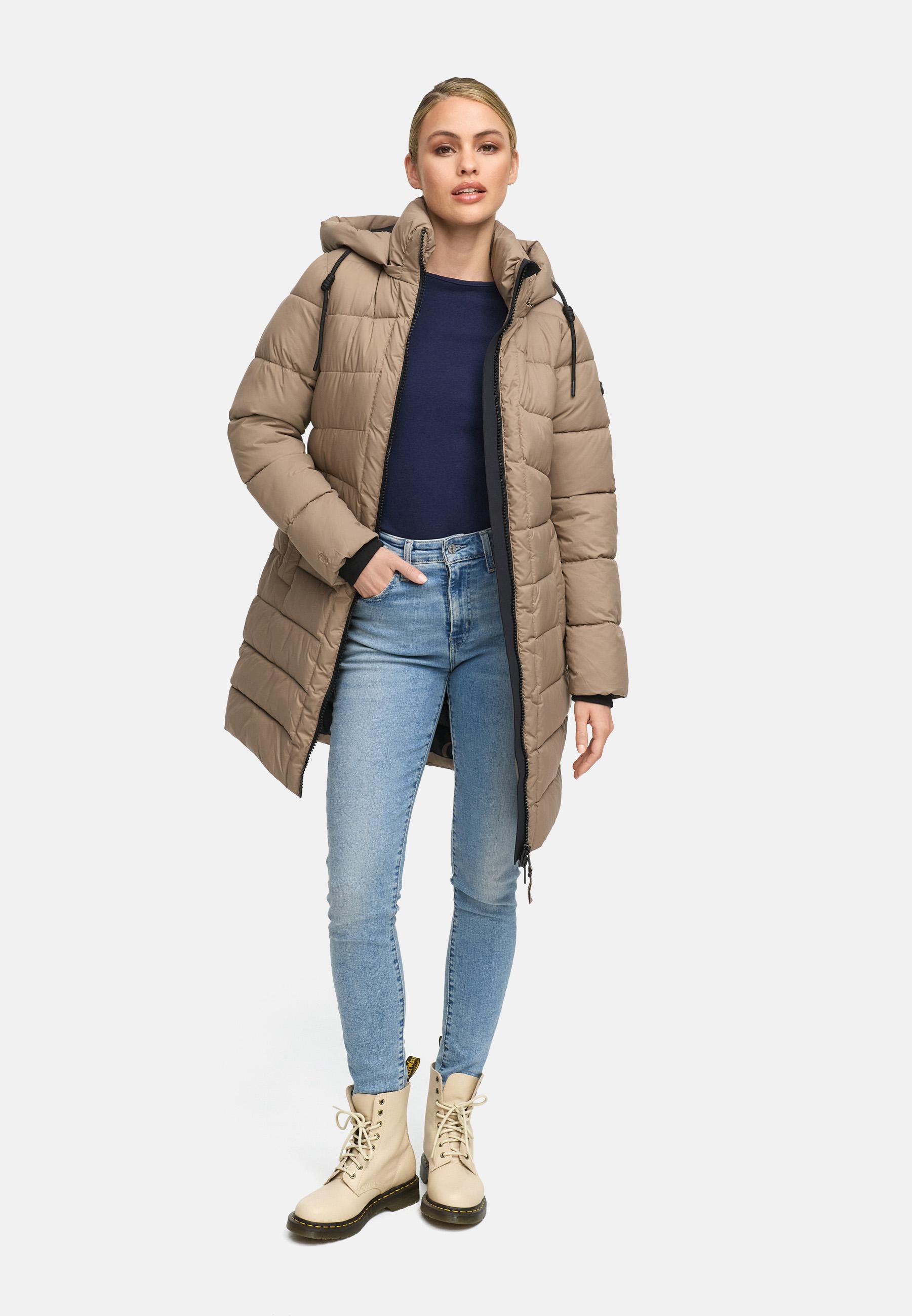 Winter Steppmantel mit abnehmbarer Kapuze "Kaltnäschen 16" Taupe Grey