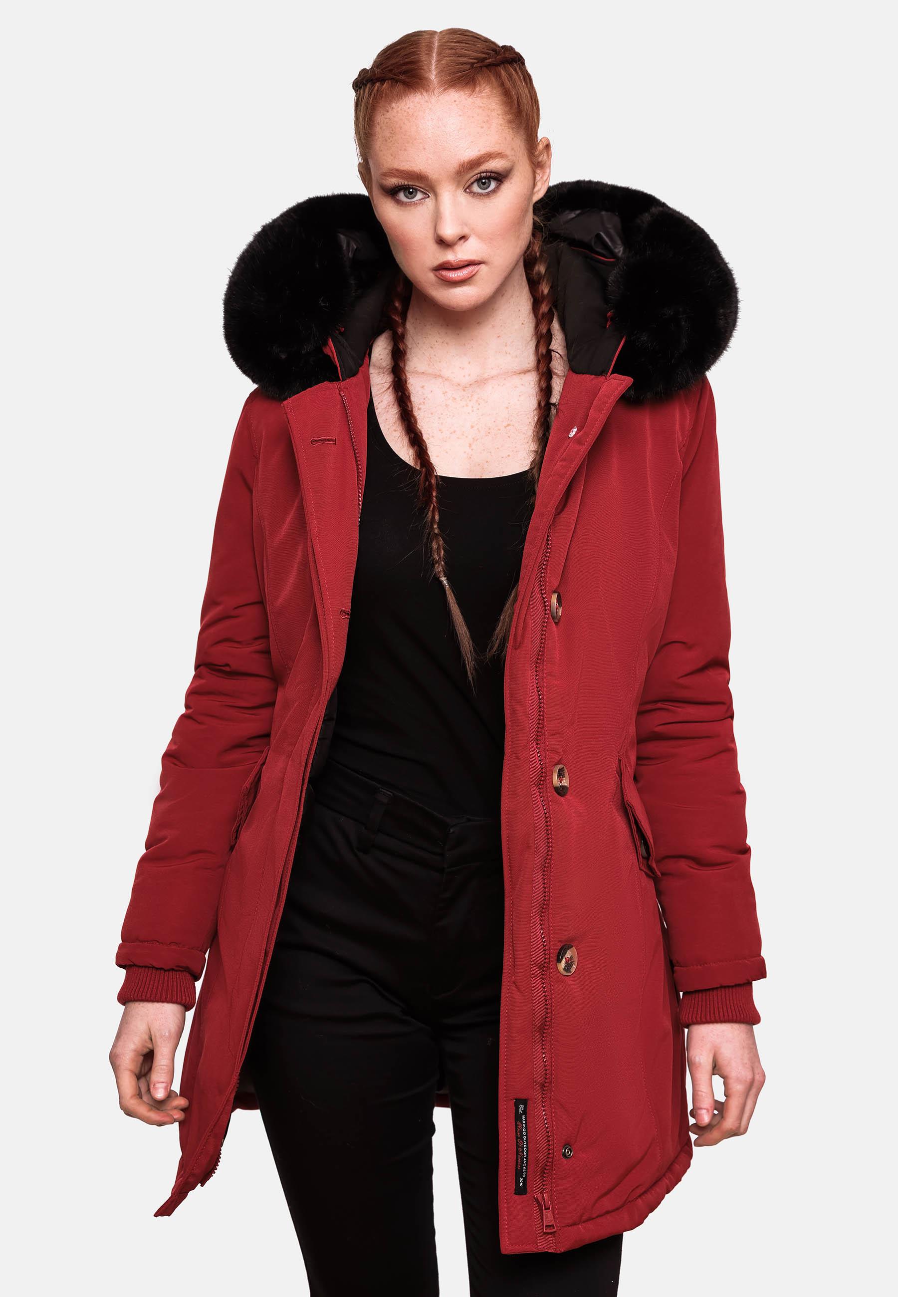 Winterparka mit Kapuze "Karmaa" Blood Red with black fur