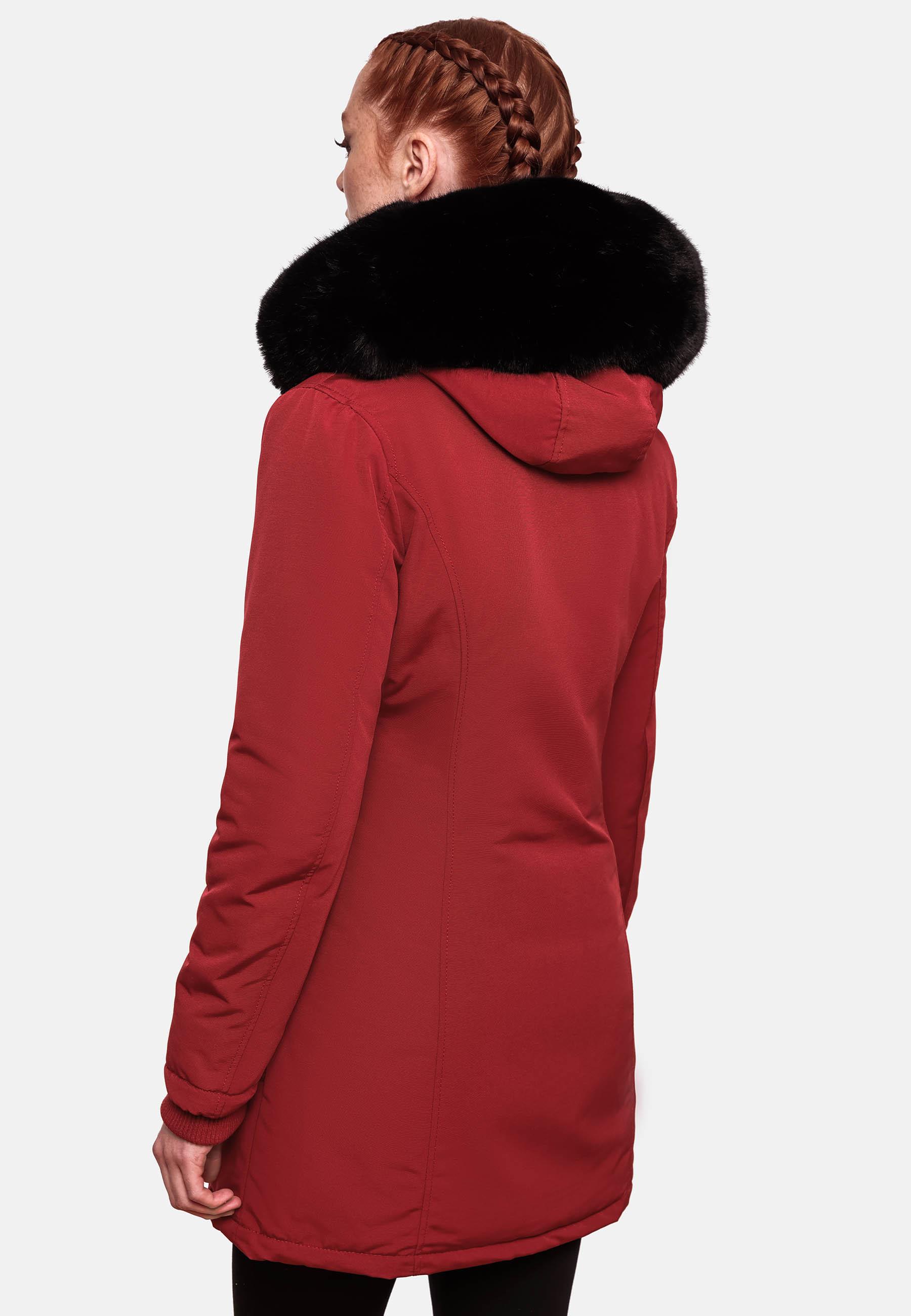 Winterparka mit Kapuze "Karmaa" Blood Red with black fur