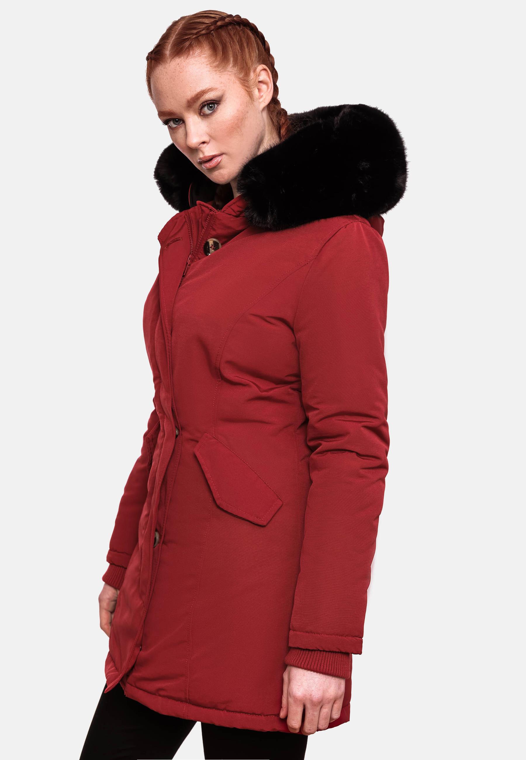 Winterparka mit Kapuze "Karmaa" Blood Red with black fur