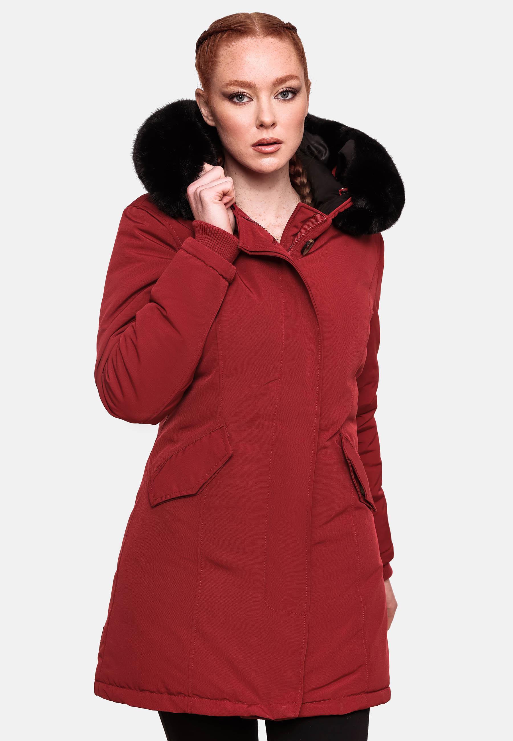 Winterparka mit Kapuze "Karmaa" Blood Red with black fur