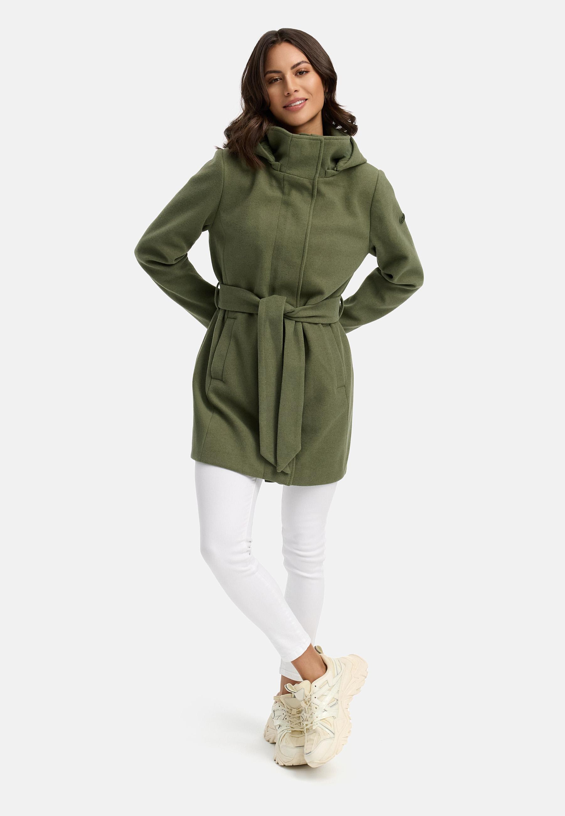 Kurzmantel in Woll-Optik mit abnehmbarer Kapuze "Katalinaa 16" Olive Leaf