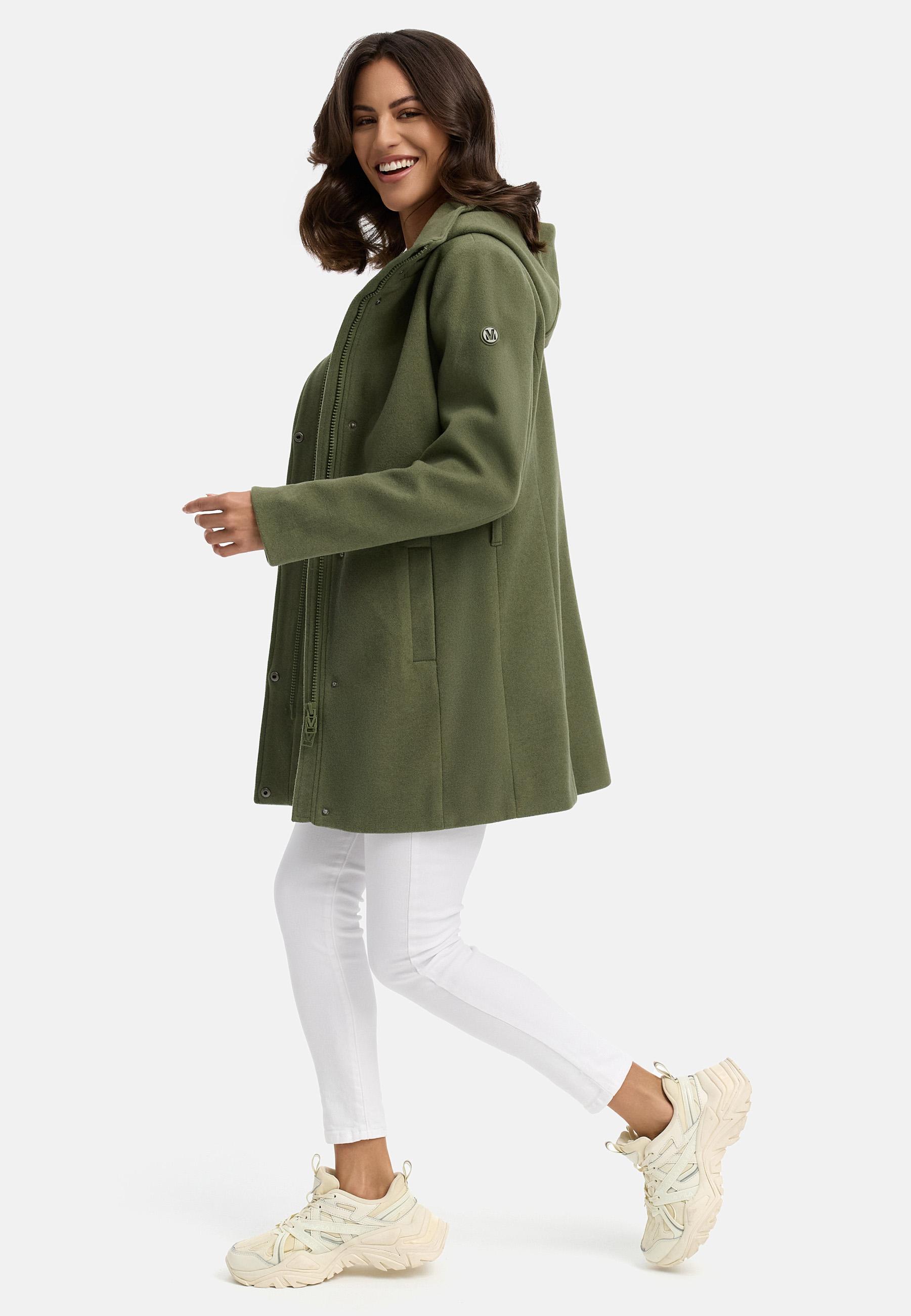 Kurzmantel in Woll-Optik mit abnehmbarer Kapuze "Katalinaa 16" Olive Leaf