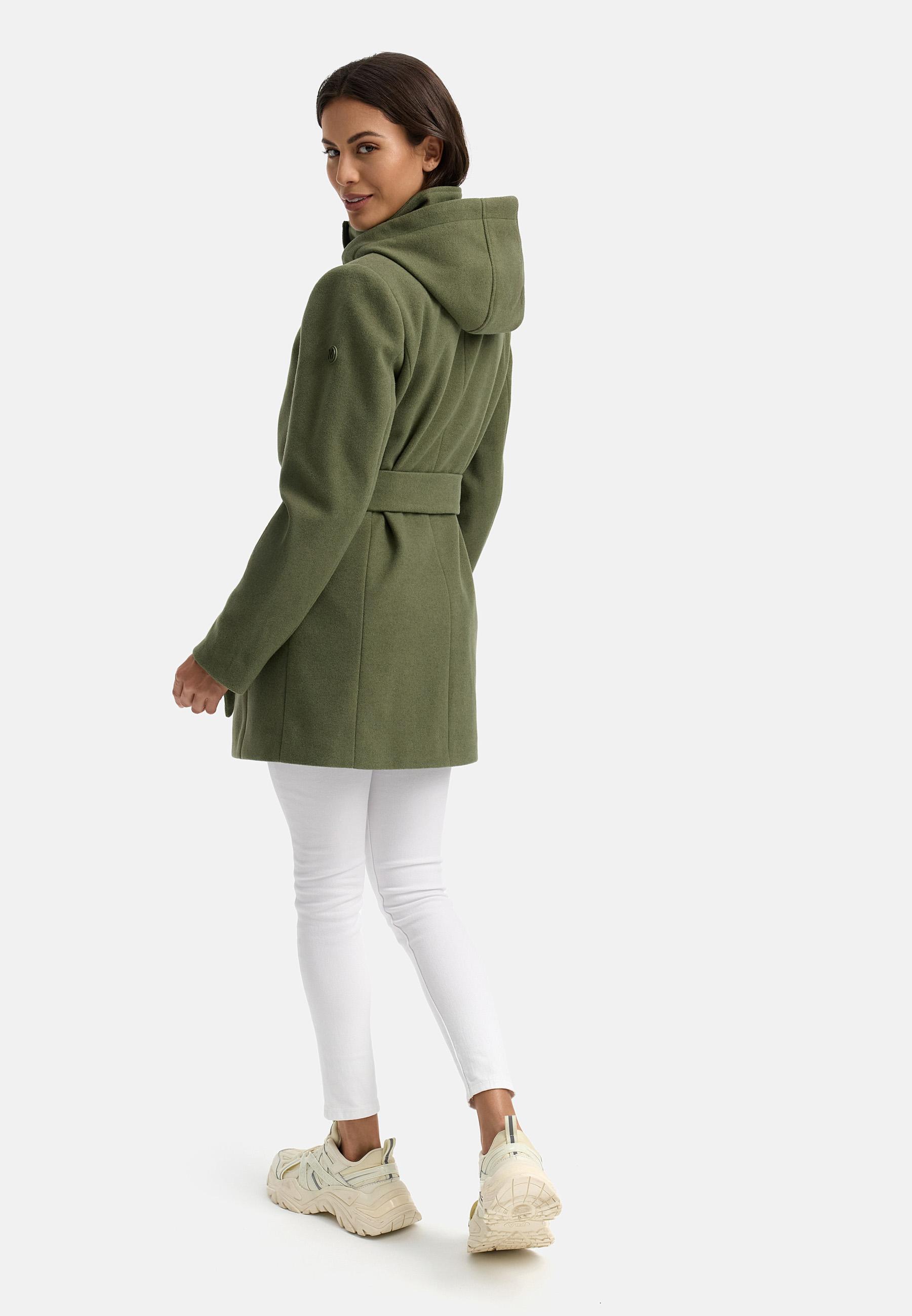 Kurzmantel in Woll-Optik mit abnehmbarer Kapuze "Katalinaa 16" Olive Leaf