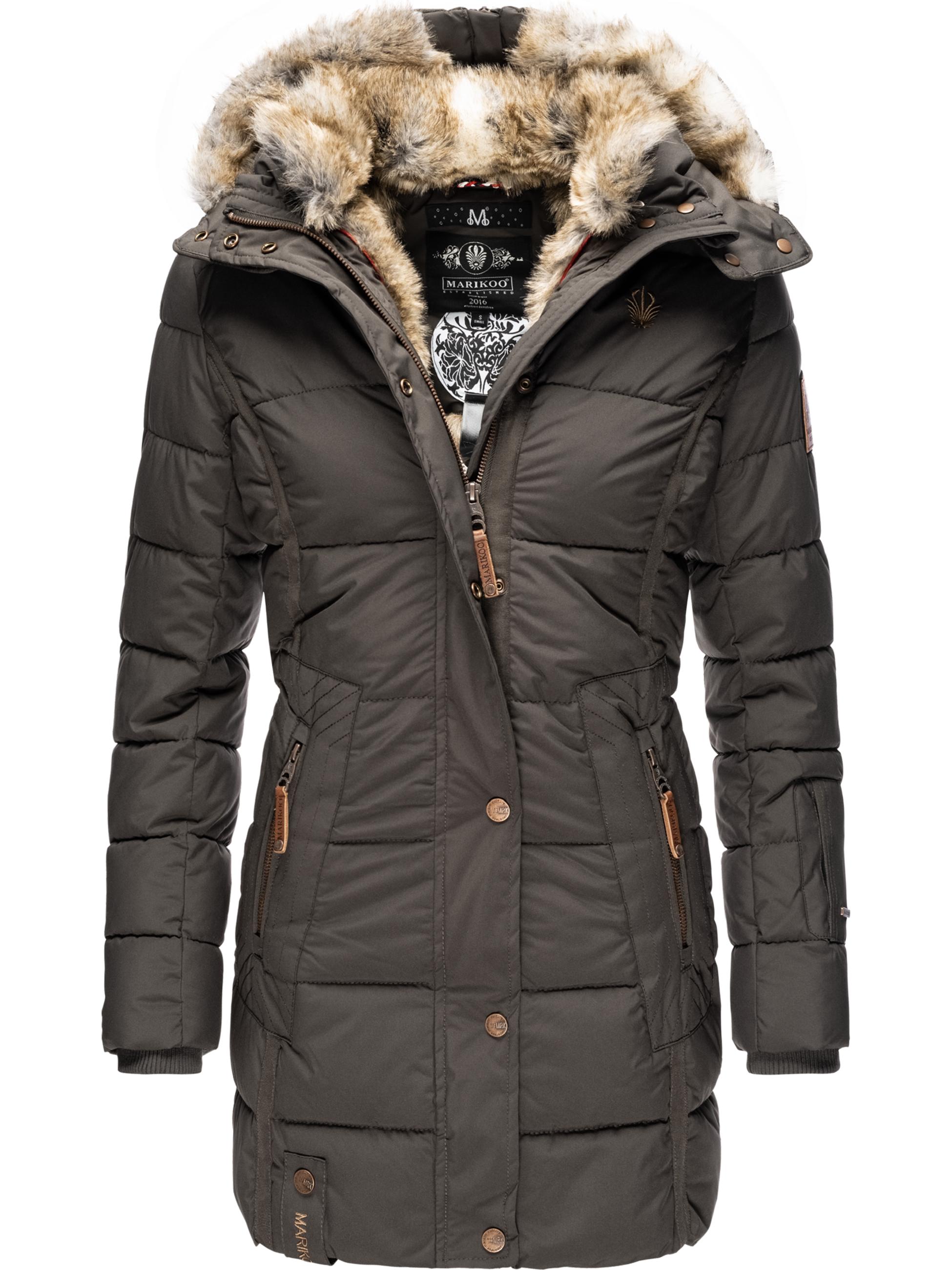 Langer Winter Steppmantel mit Kunstfellkapuze "Lieblings Jacke" Anthracite