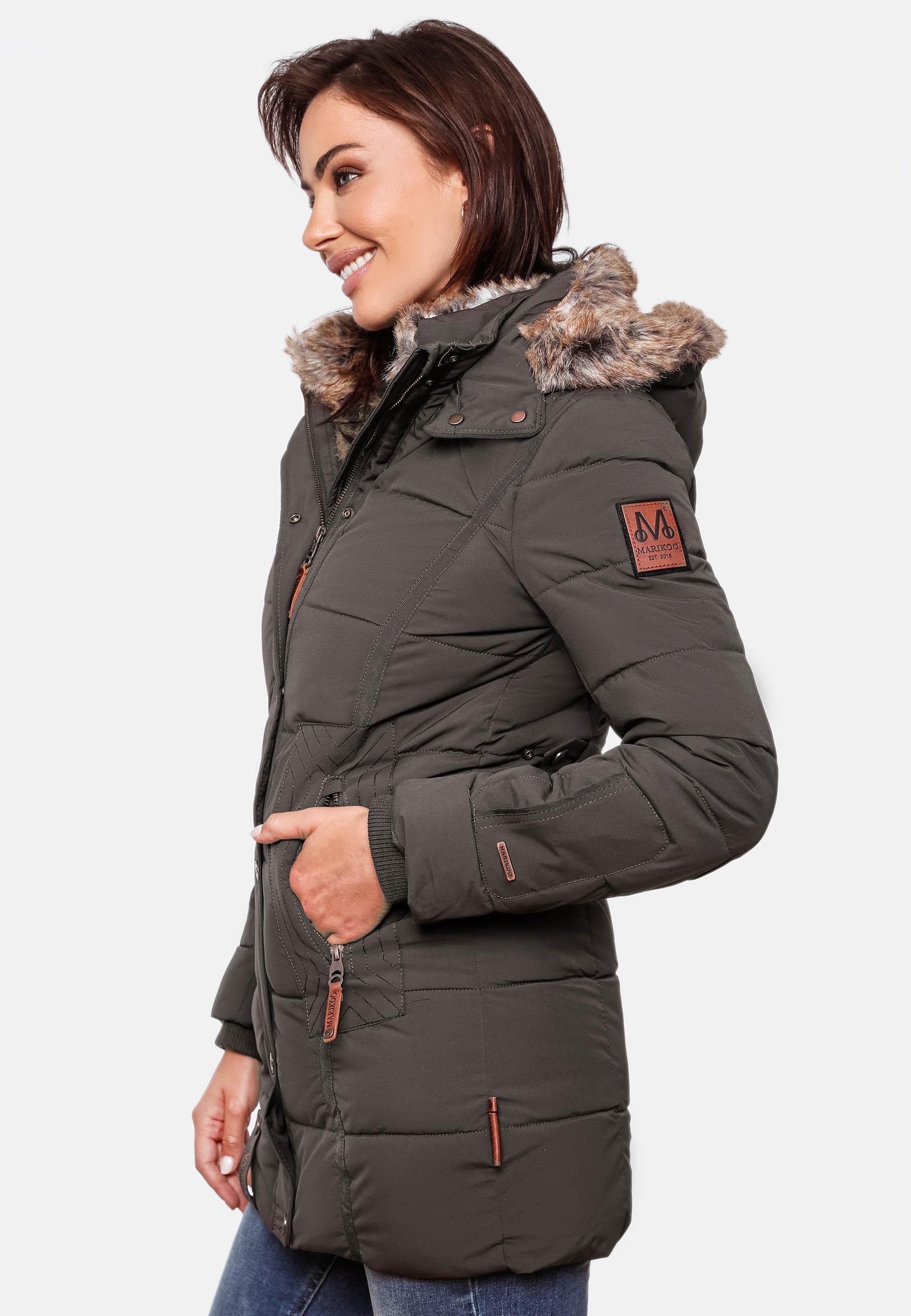 Langer Winter Steppmantel mit Kunstfellkapuze "Lieblings Jacke" Anthracite