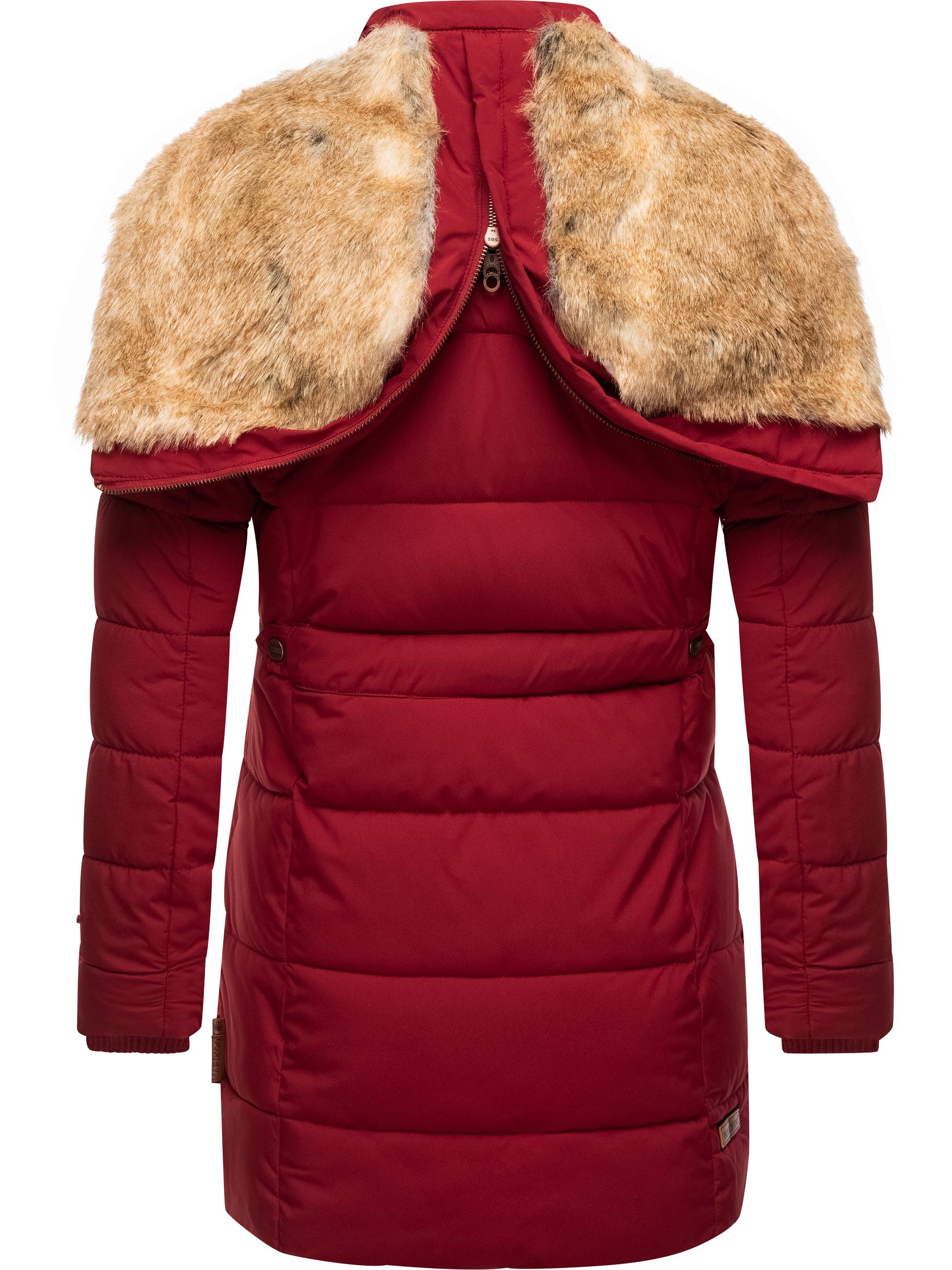 Langer Winter Steppmantel mit Kunstfellkapuze "Lieblings Jacke" Blood Red