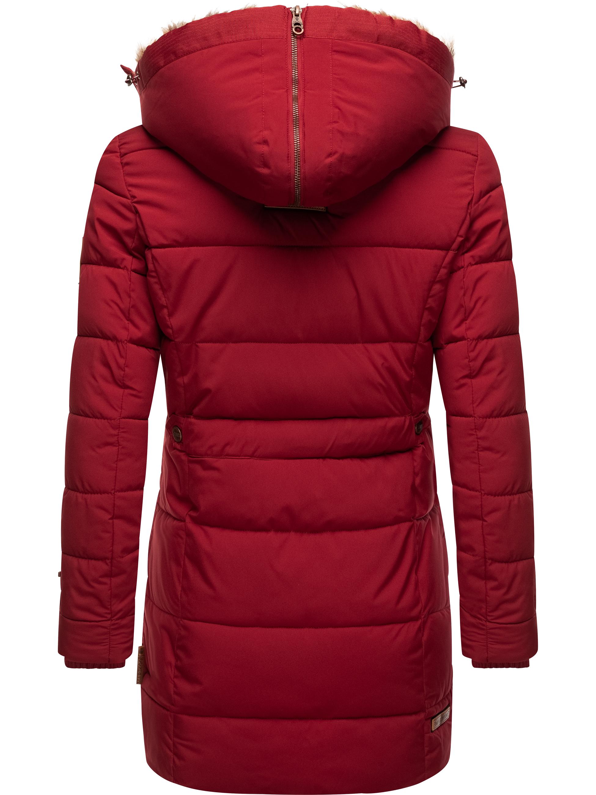 Langer Winter Steppmantel mit Kunstfellkapuze "Lieblings Jacke" Blood Red