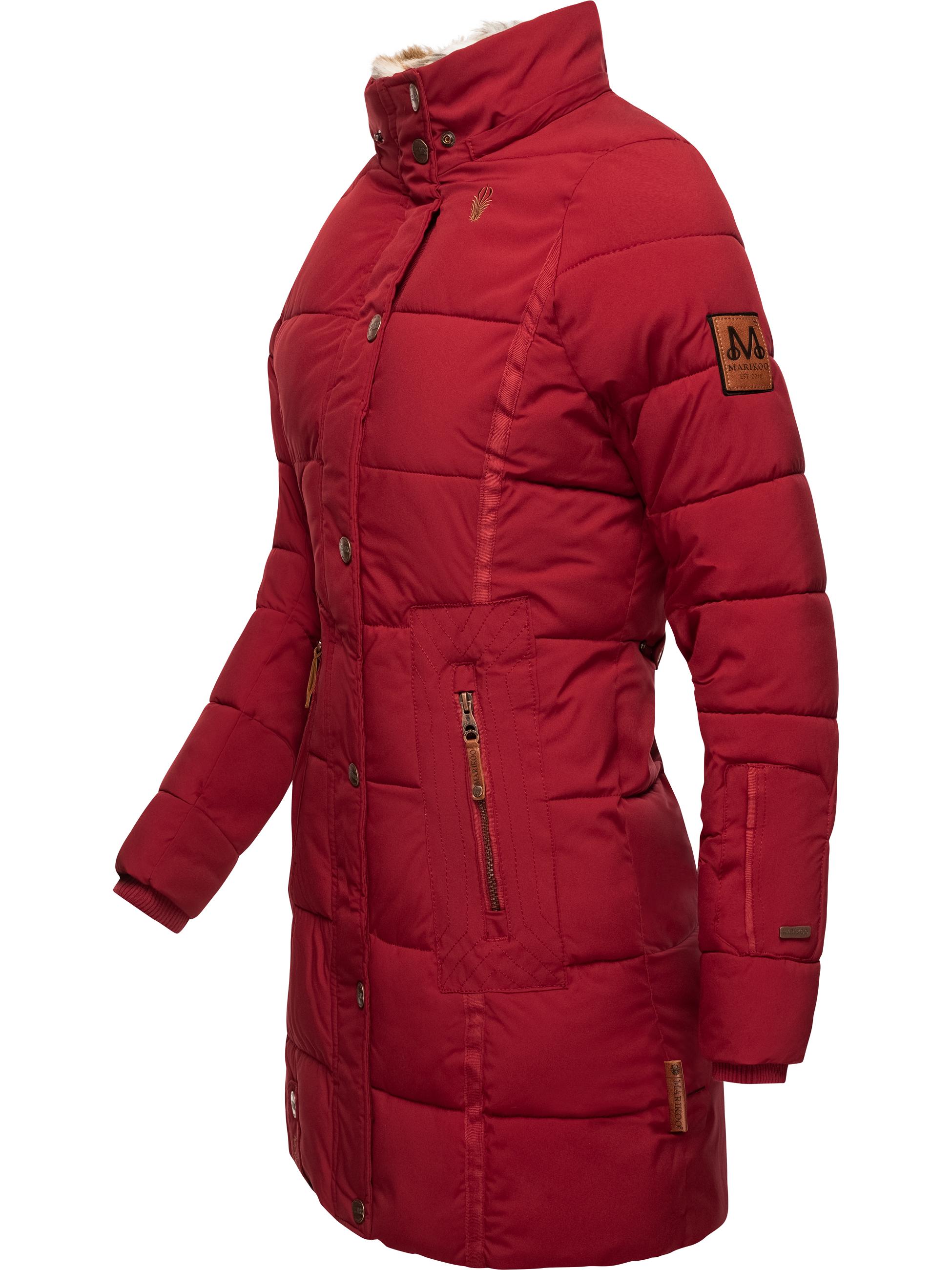 Langer Winter Steppmantel mit Kunstfellkapuze "Lieblings Jacke" Blood Red