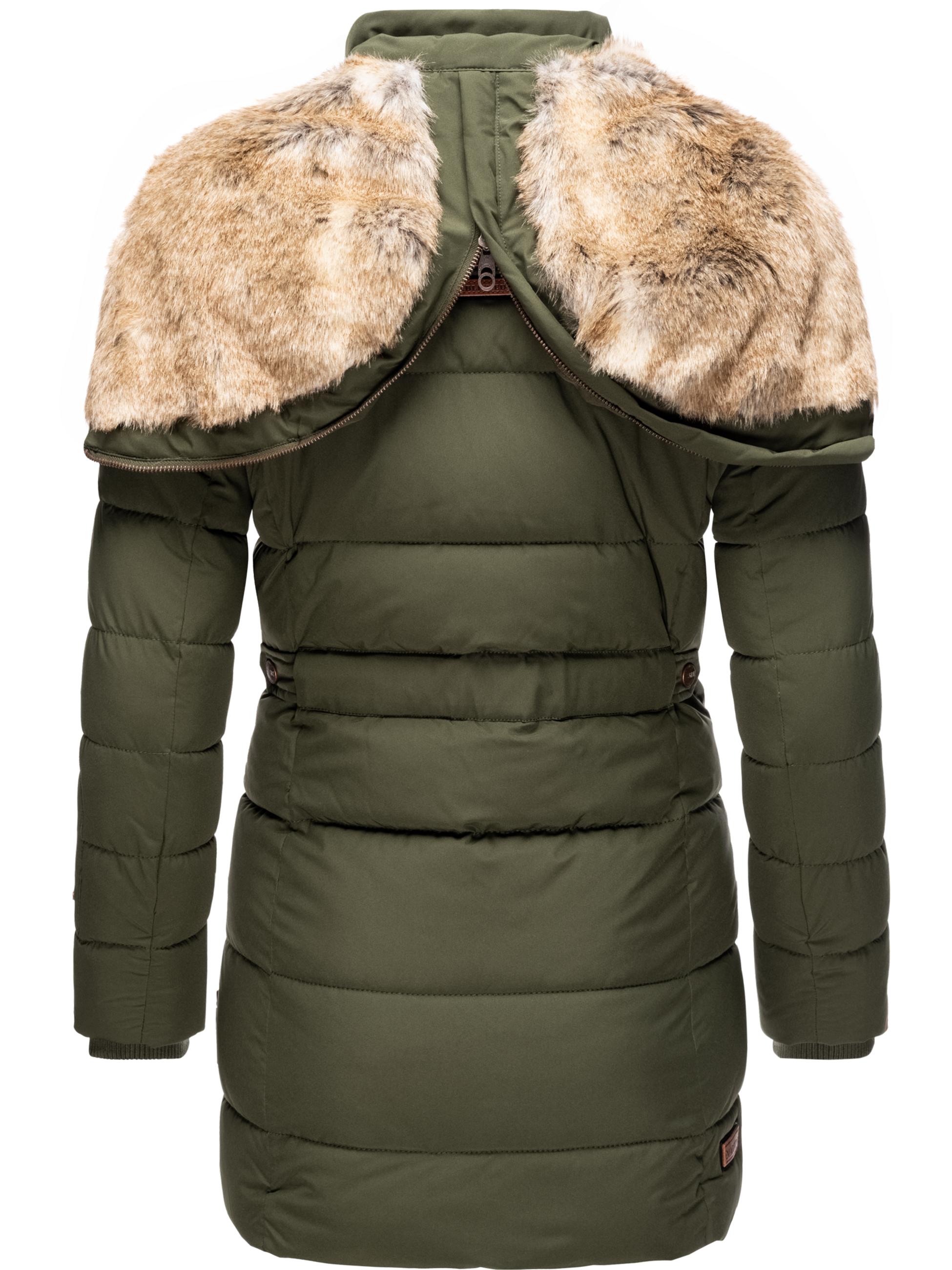 Langer Winter Steppmantel mit Kunstfellkapuze "Lieblings Jacke" Olive