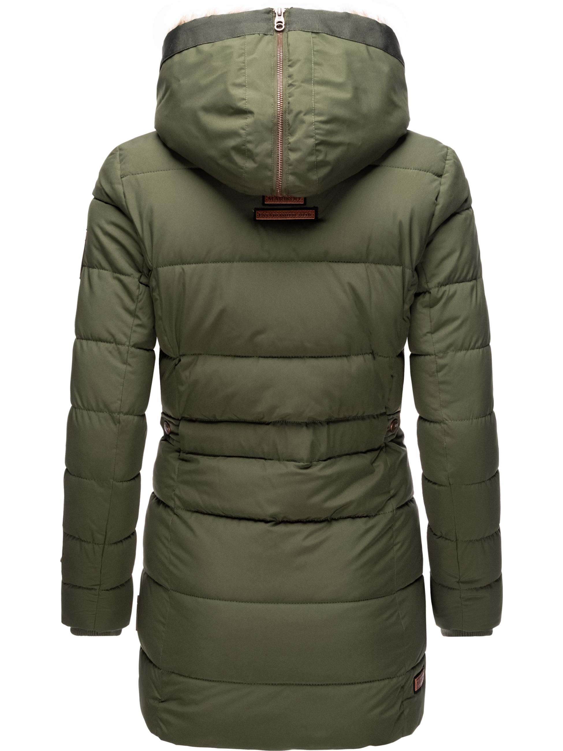 Langer Winter Steppmantel mit Kunstfellkapuze "Lieblings Jacke" Olive