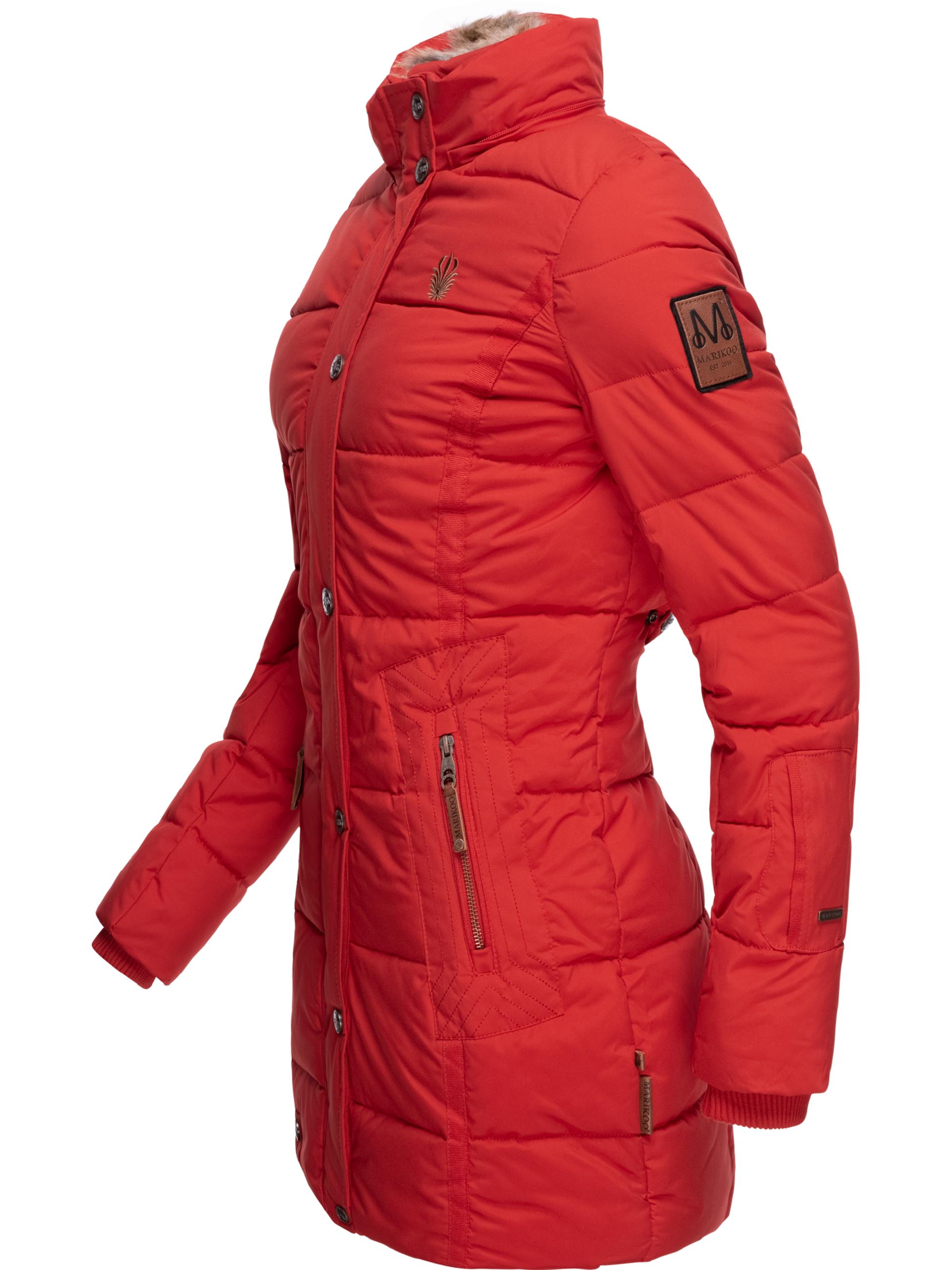 Langer Winter Steppmantel mit Kunstfellkapuze "Lieblings Jacke" Rot