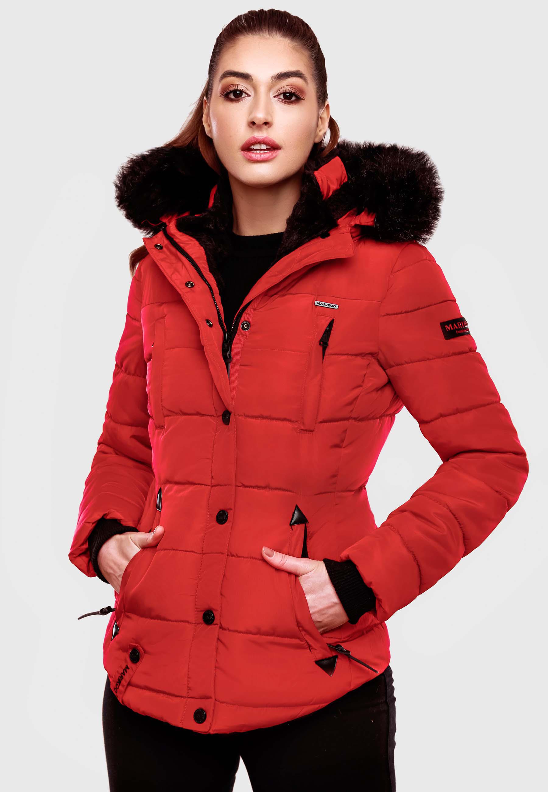 Winter Steppjacke mit Kapuze "Lotusblüte" Rot