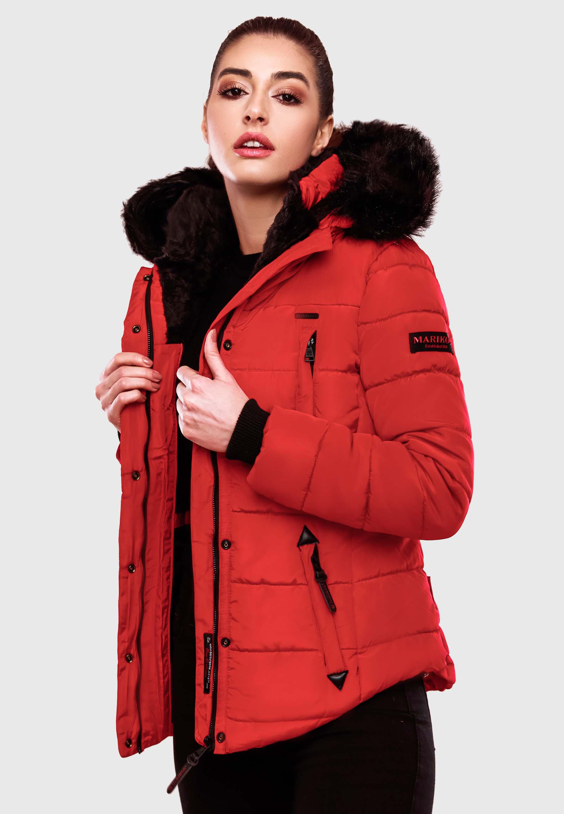 Winter Steppjacke mit Kapuze "Lotusblüte" Rot