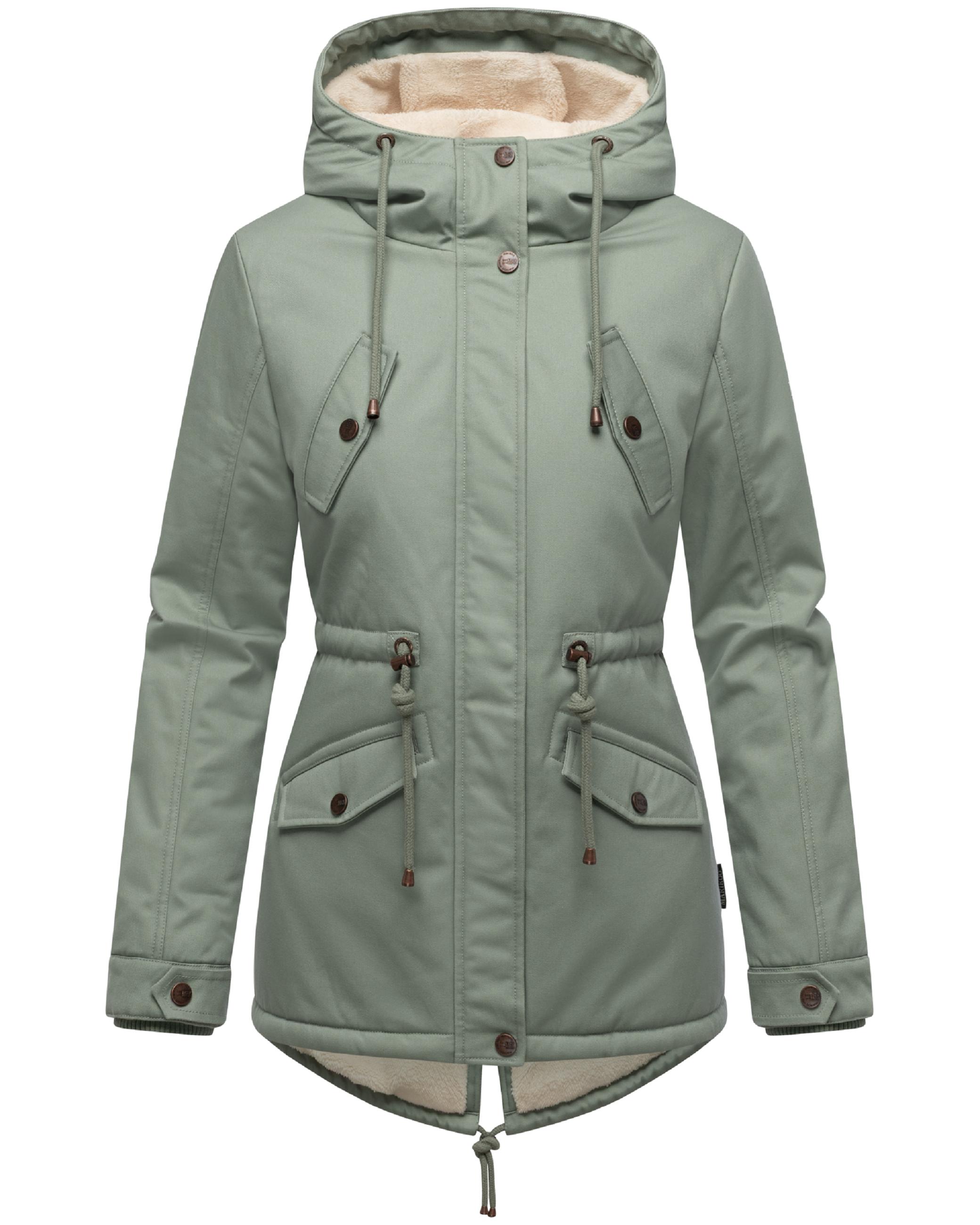 Weicher Baumwoll-Kurzmantel mit Kapuze "Manolya" Smokey Mint