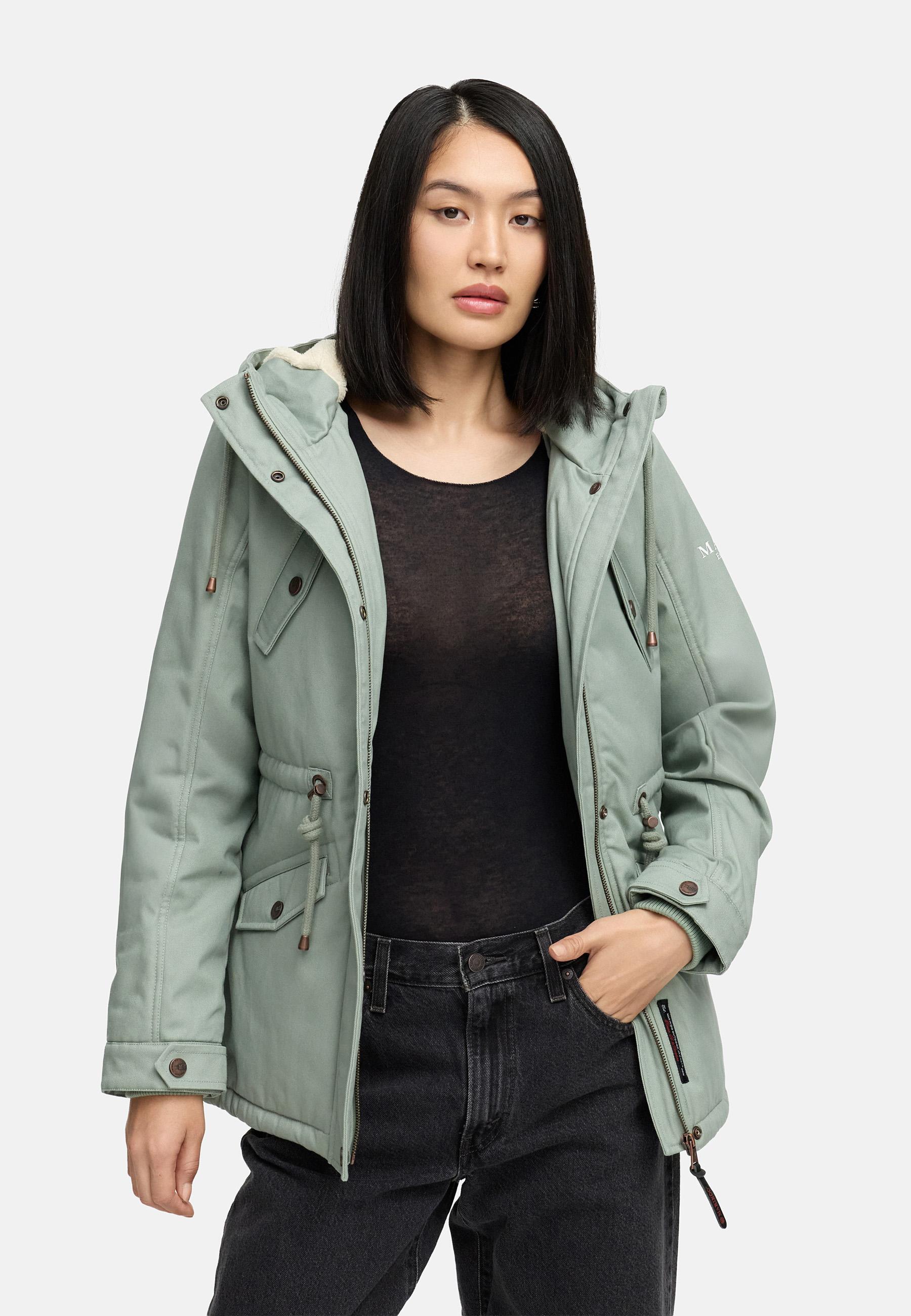Weicher Baumwoll-Kurzmantel mit Kapuze "Manolya" Smokey Mint