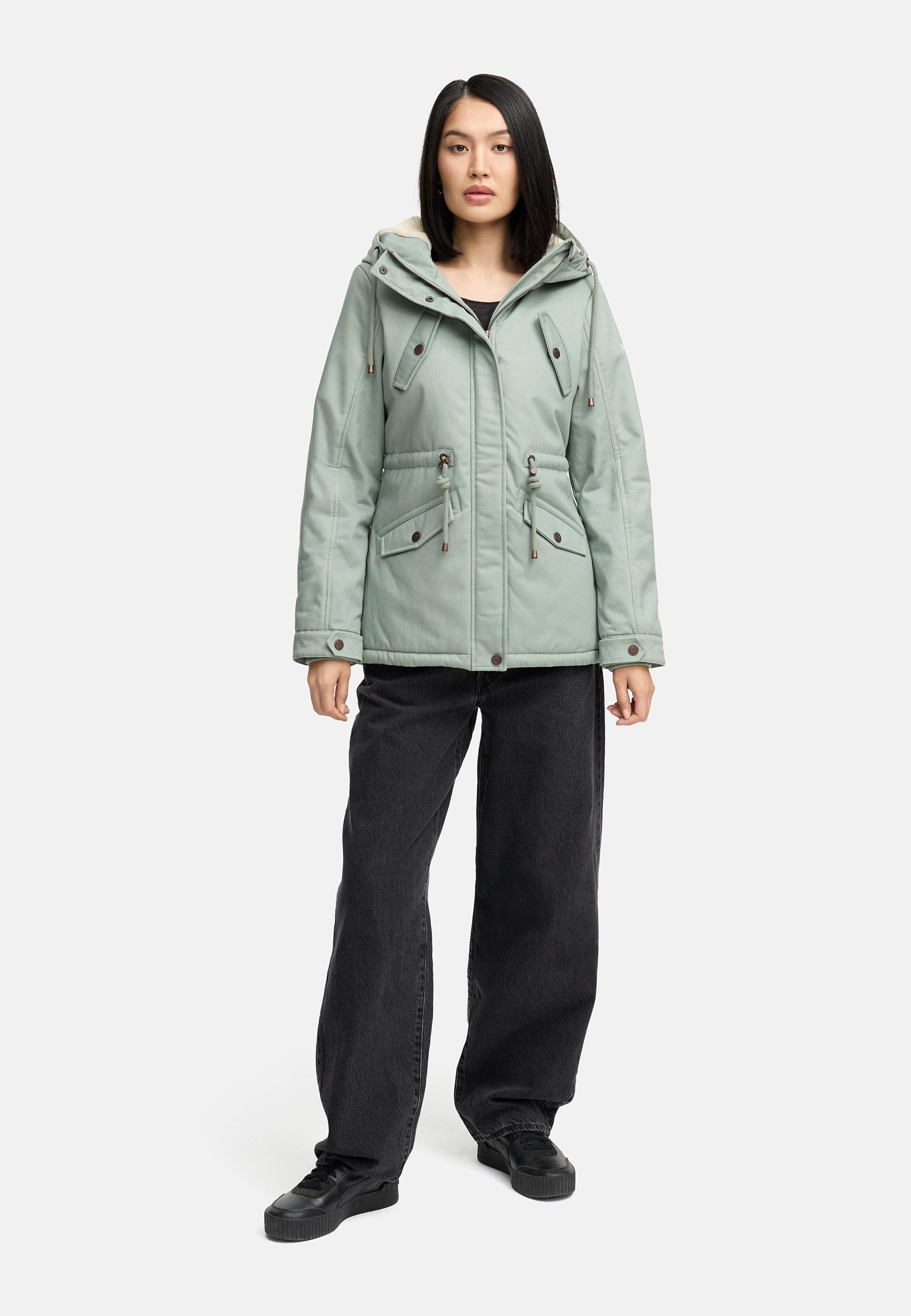Weicher Baumwoll-Kurzmantel mit Kapuze "Manolya" Smokey Mint