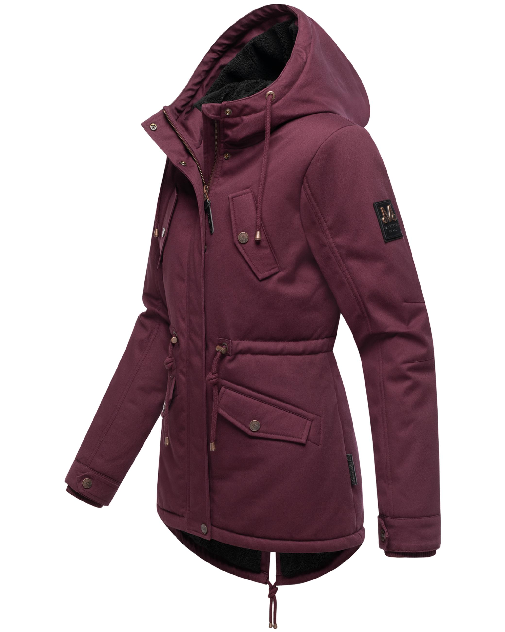 Weicher Baumwoll-Kurzmantel mit Kapuze "Manolya" Wine with black fur