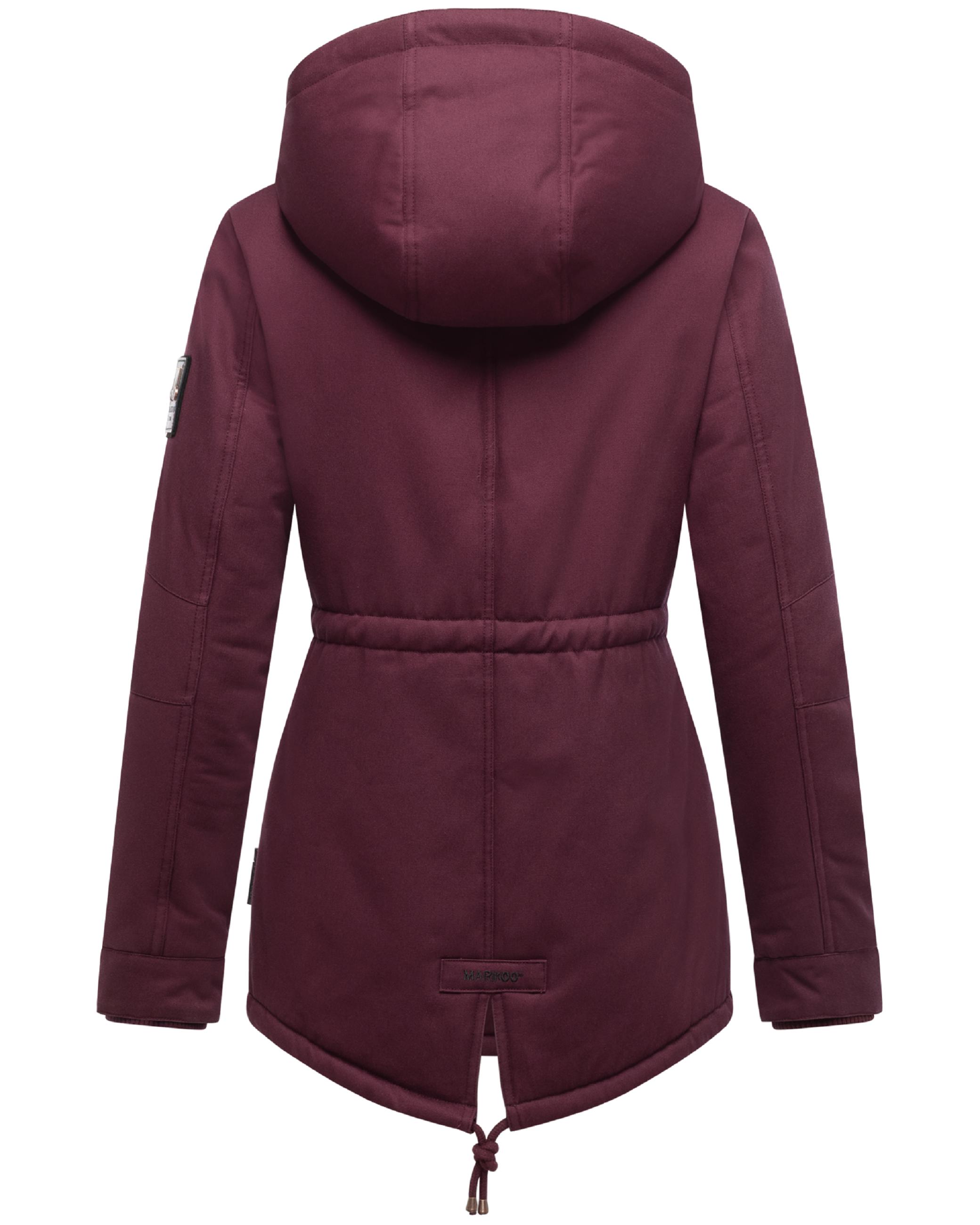 Weicher Baumwoll-Kurzmantel mit Kapuze "Manolya" Wine with black fur