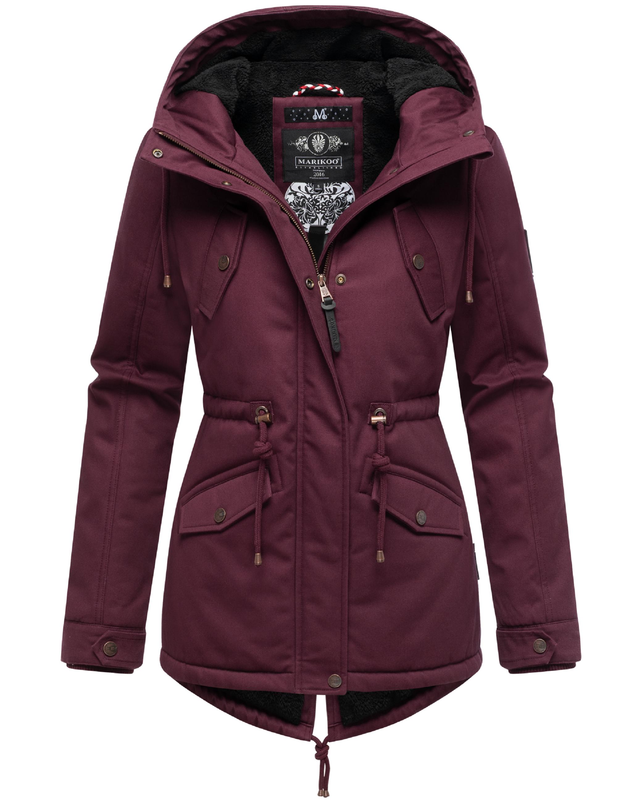 Weicher Baumwoll-Kurzmantel mit Kapuze "Manolya" Wine with black fur