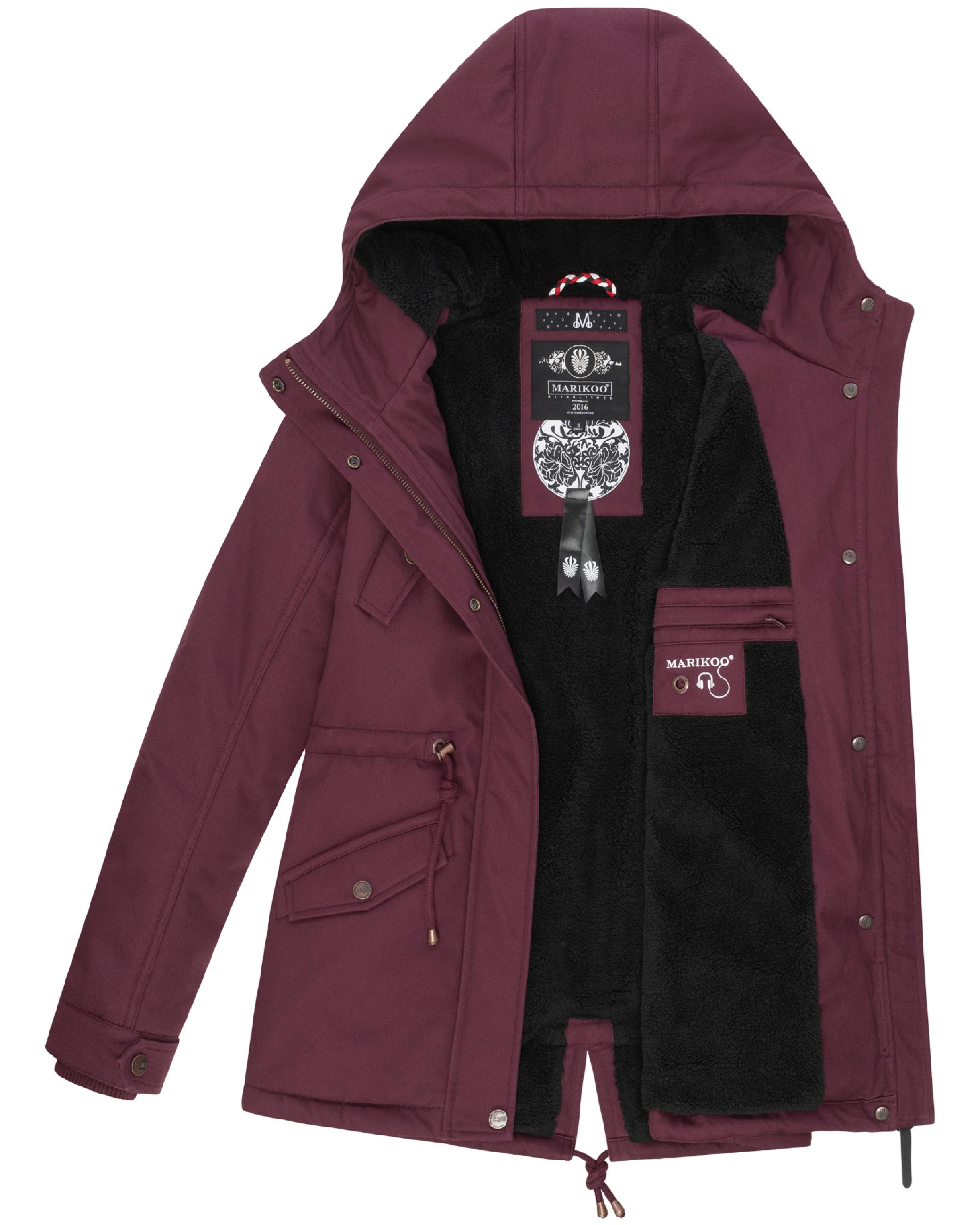 Weicher Baumwoll-Kurzmantel mit Kapuze "Manolya" Wine with black fur