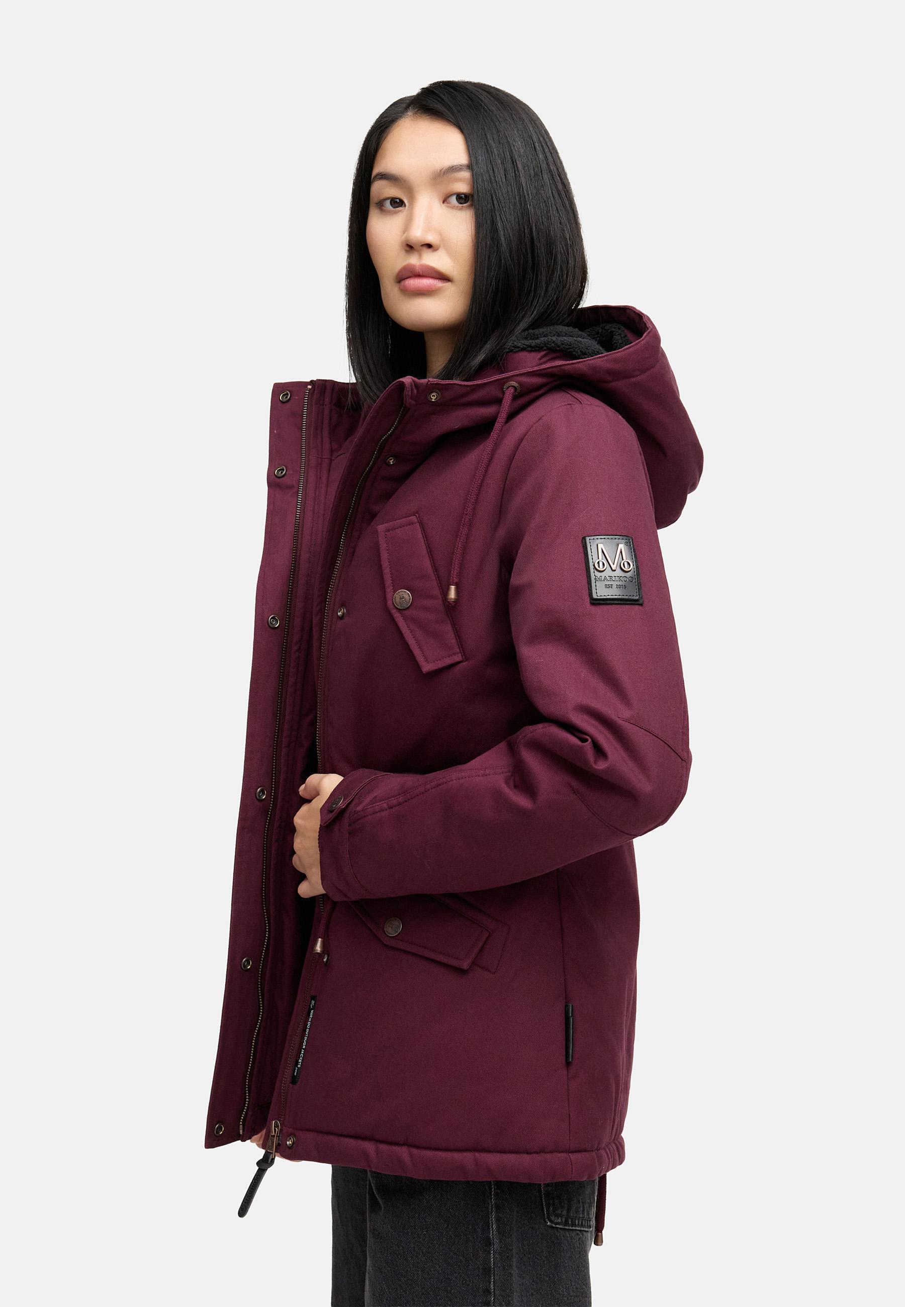 Weicher Baumwoll-Kurzmantel mit Kapuze "Manolya" Wine with black fur