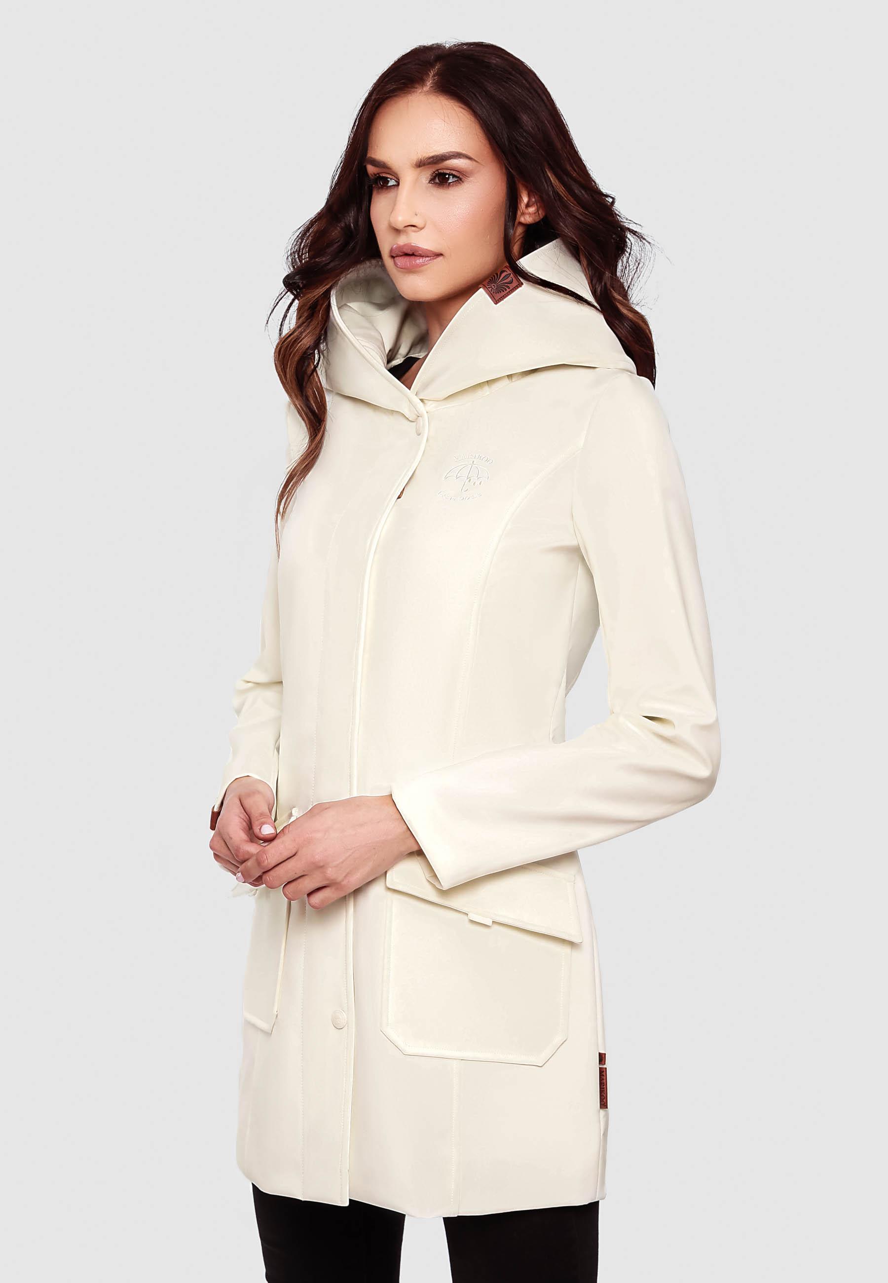 Wasserdichter Softshell-Mantel lang mit Kapuze "Mayleen" Offwhite