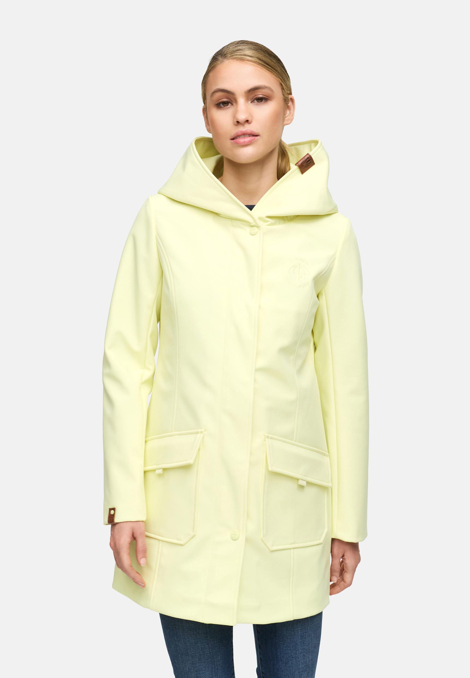 Wasserdichter Softshell-Mantel lang mit Kapuze "Mayleen" Pastel Yellow