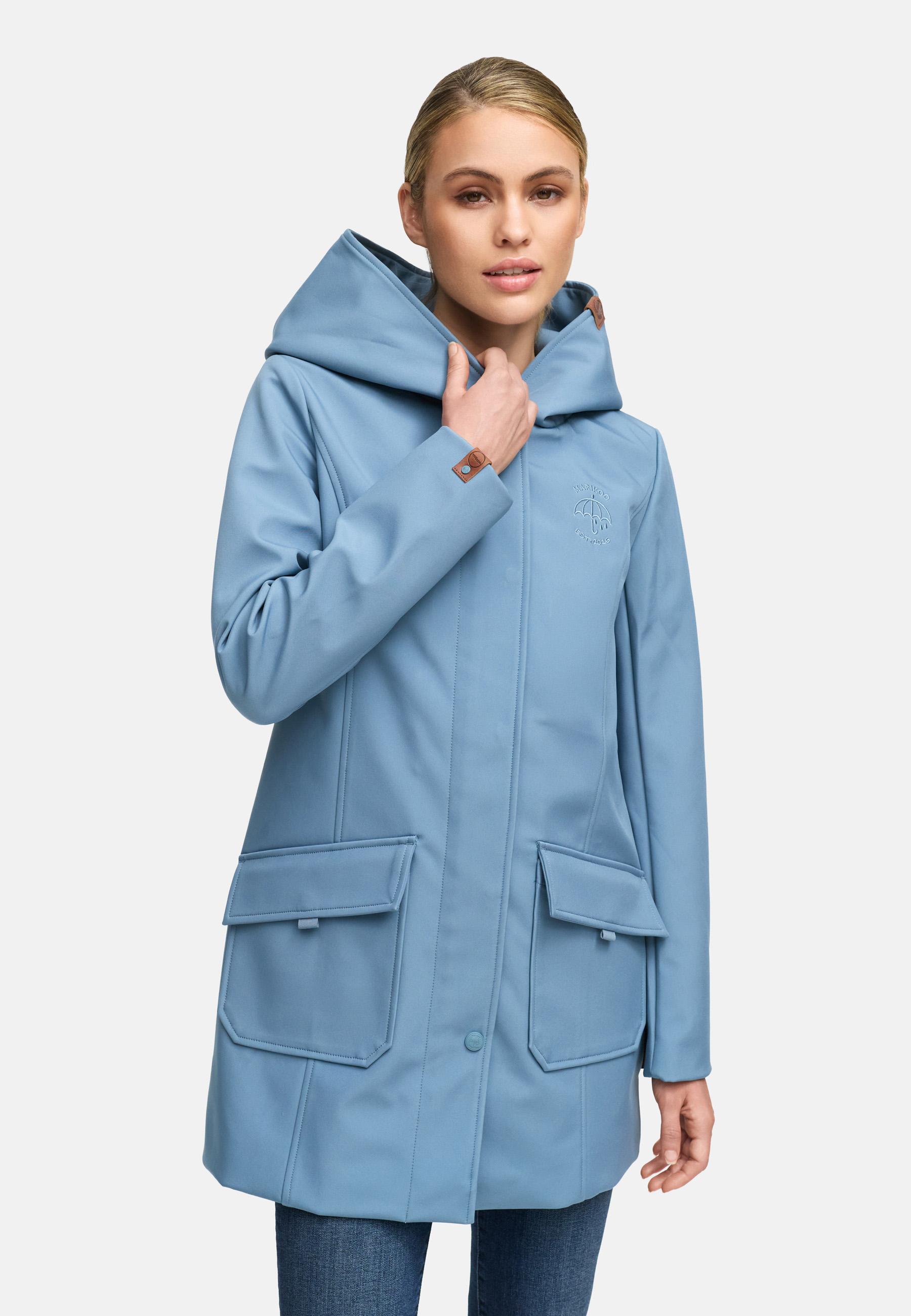 Wasserdichter Softshell-Mantel lang mit Kapuze "Mayleen" Powder Blue