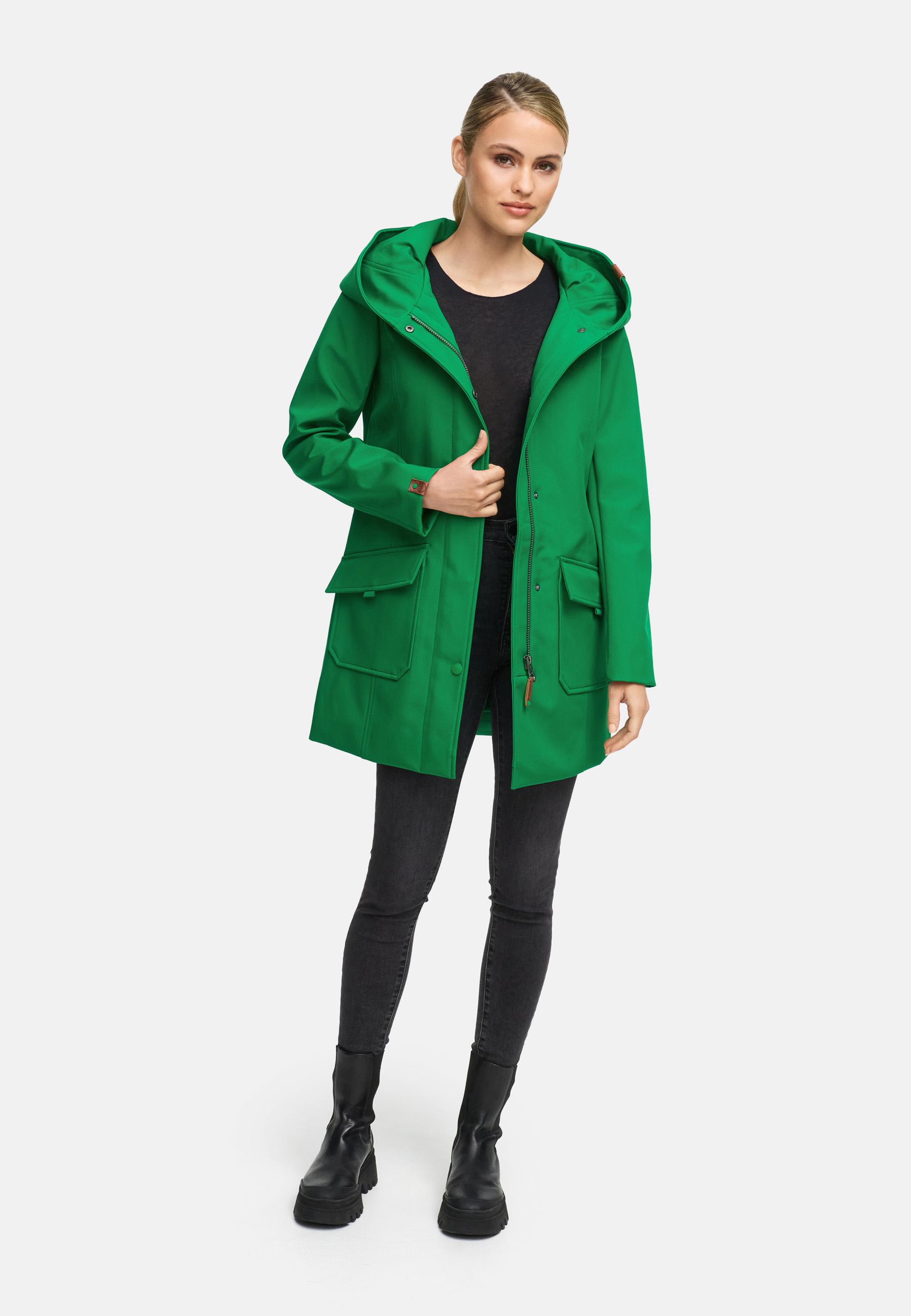 Wasserdichter Softshell-Mantel lang mit Kapuze "Mayleen" Smaragd Green
