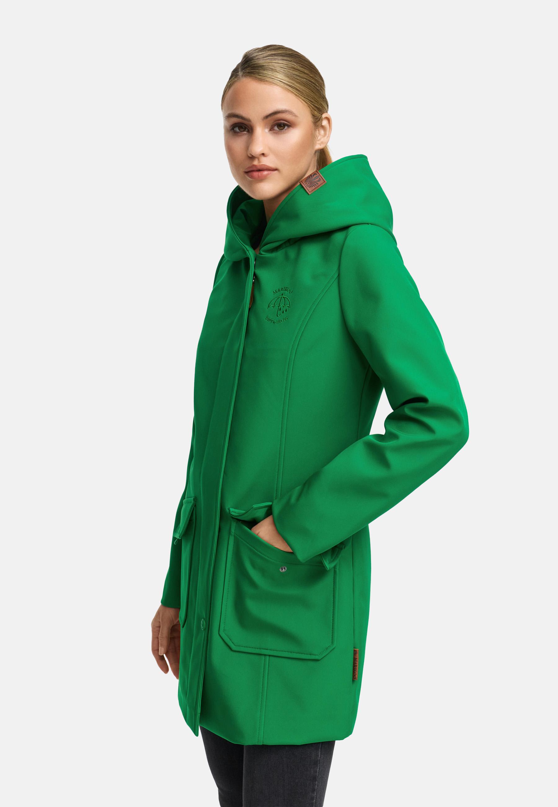 Wasserdichter Softshell-Mantel lang mit Kapuze "Mayleen" Smaragd Green