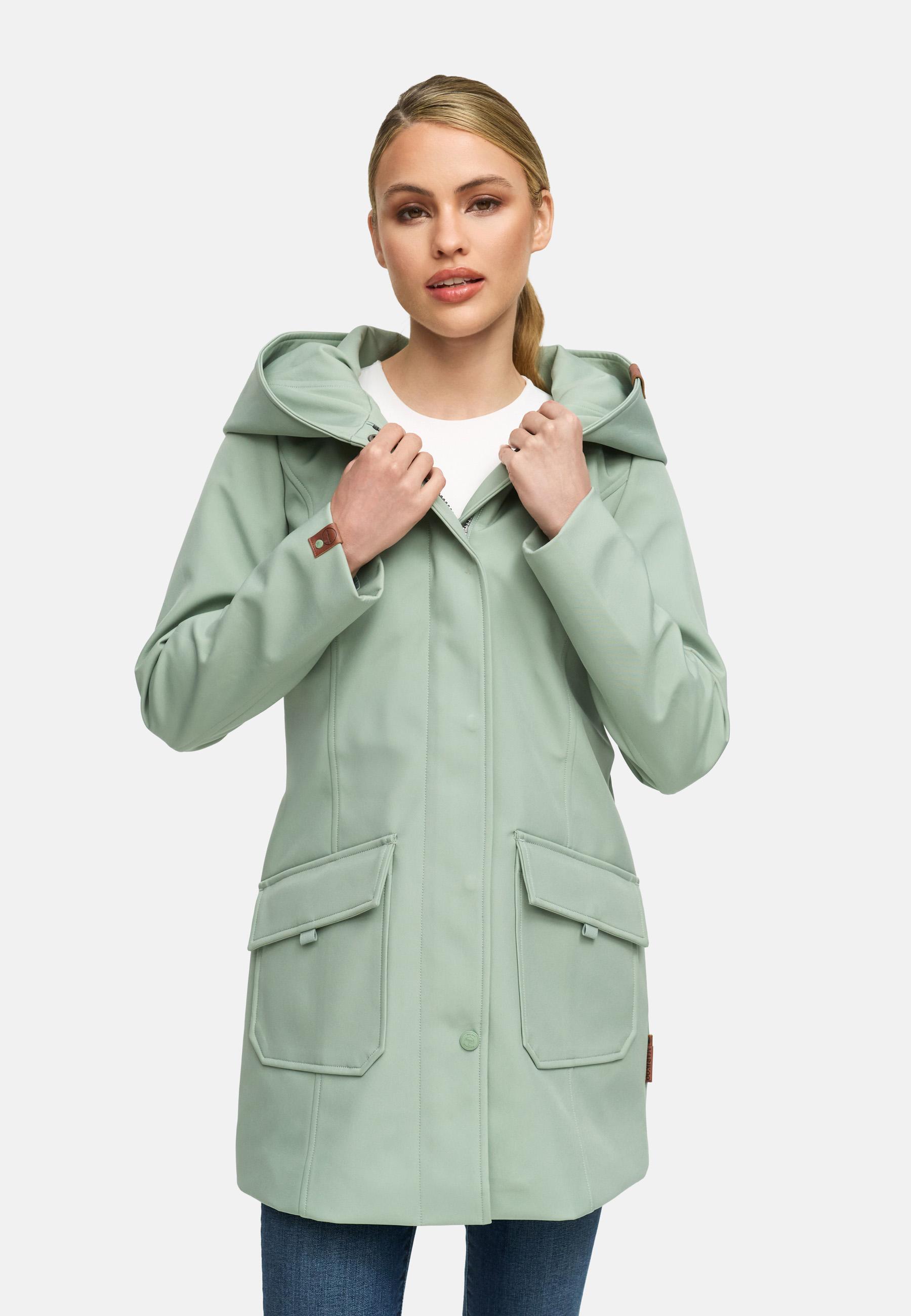 Wasserdichter Softshell-Mantel lang mit Kapuze "Mayleen" Smokey Mint