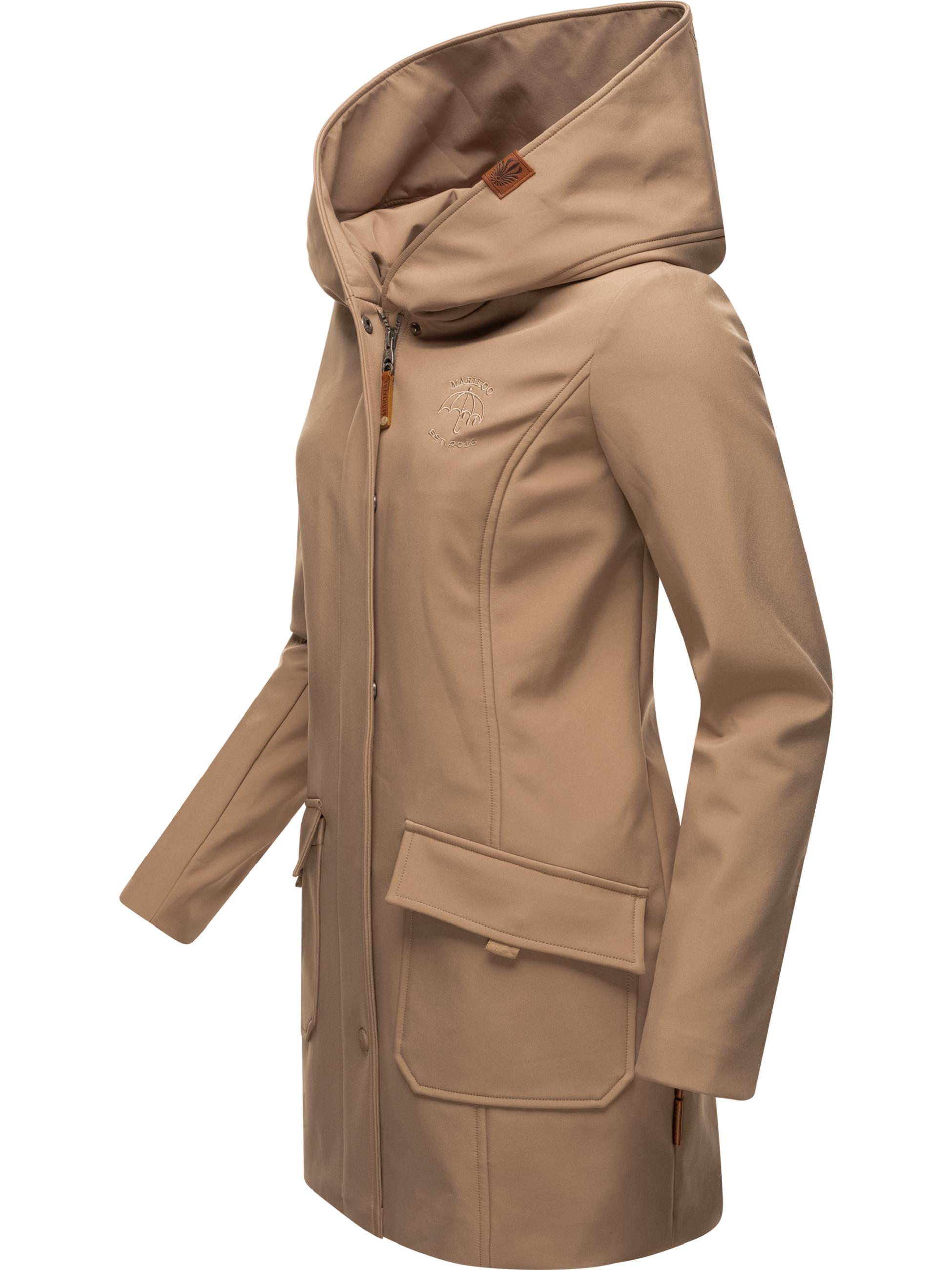 Wasserdichter Softshell-Mantel lang mit Kapuze "Mayleen" Taupe