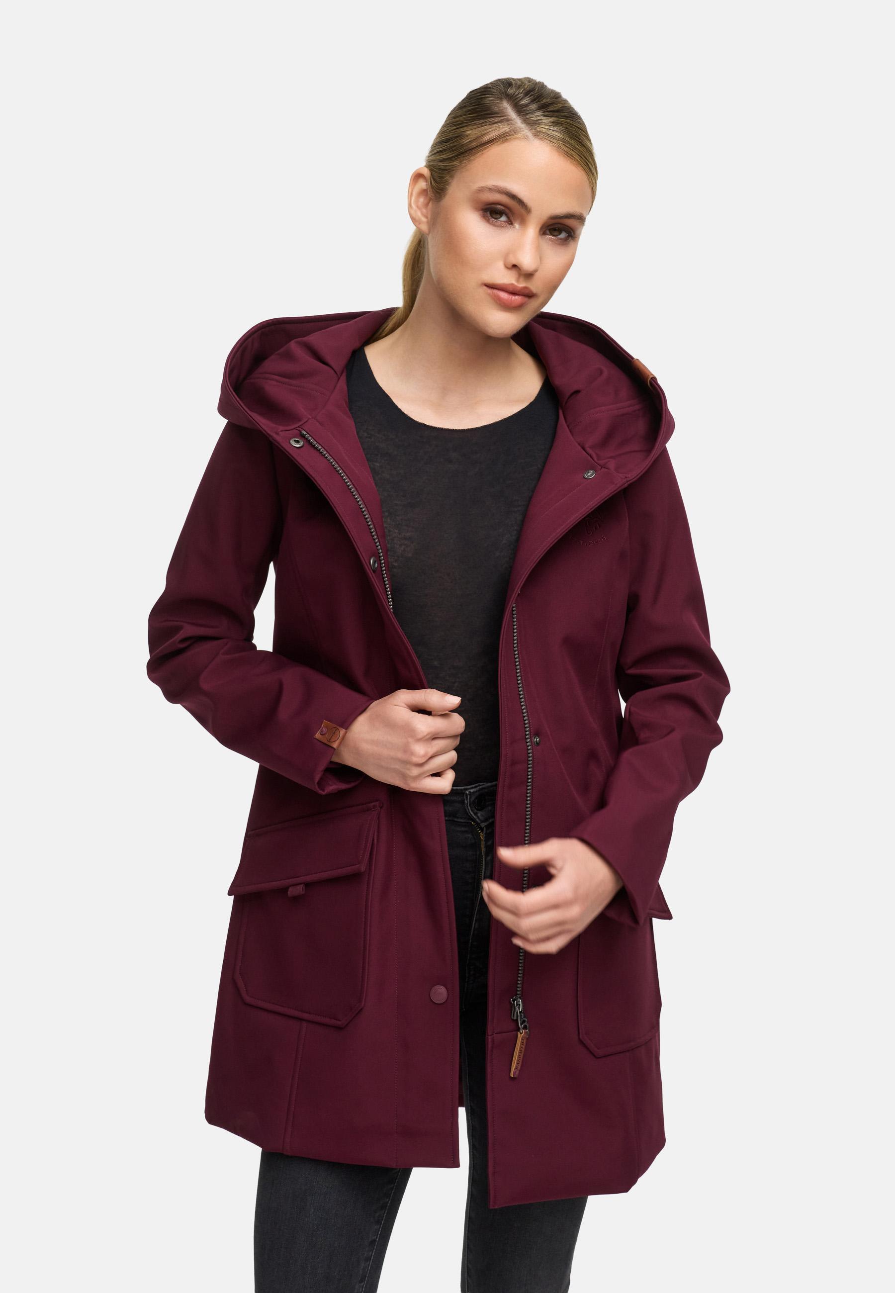 Wasserdichter Softshell-Mantel lang mit Kapuze "Mayleen" Wine