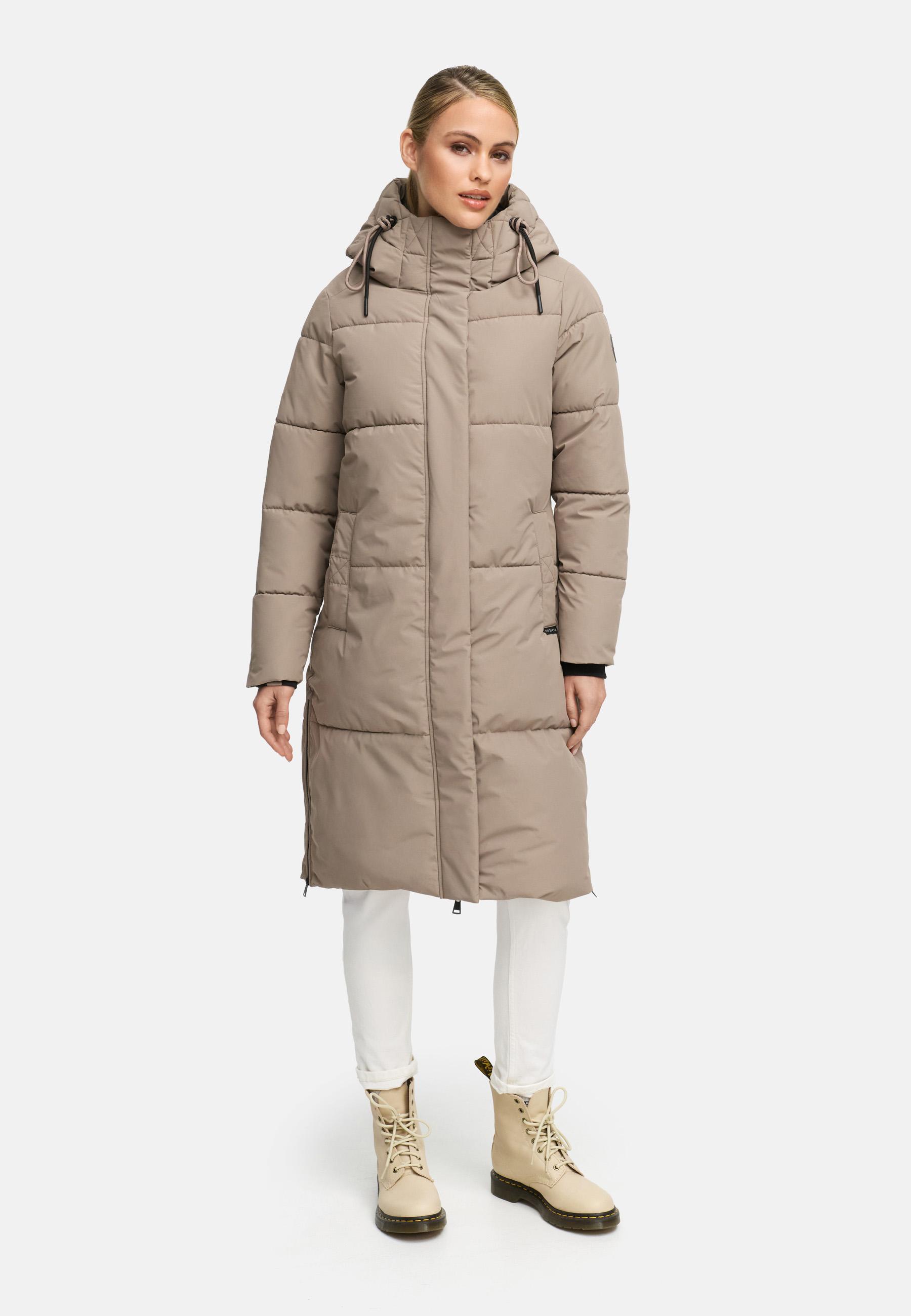 Winter Steppmantel mit Kapuze "Michikoo XVI" Taupe Grey