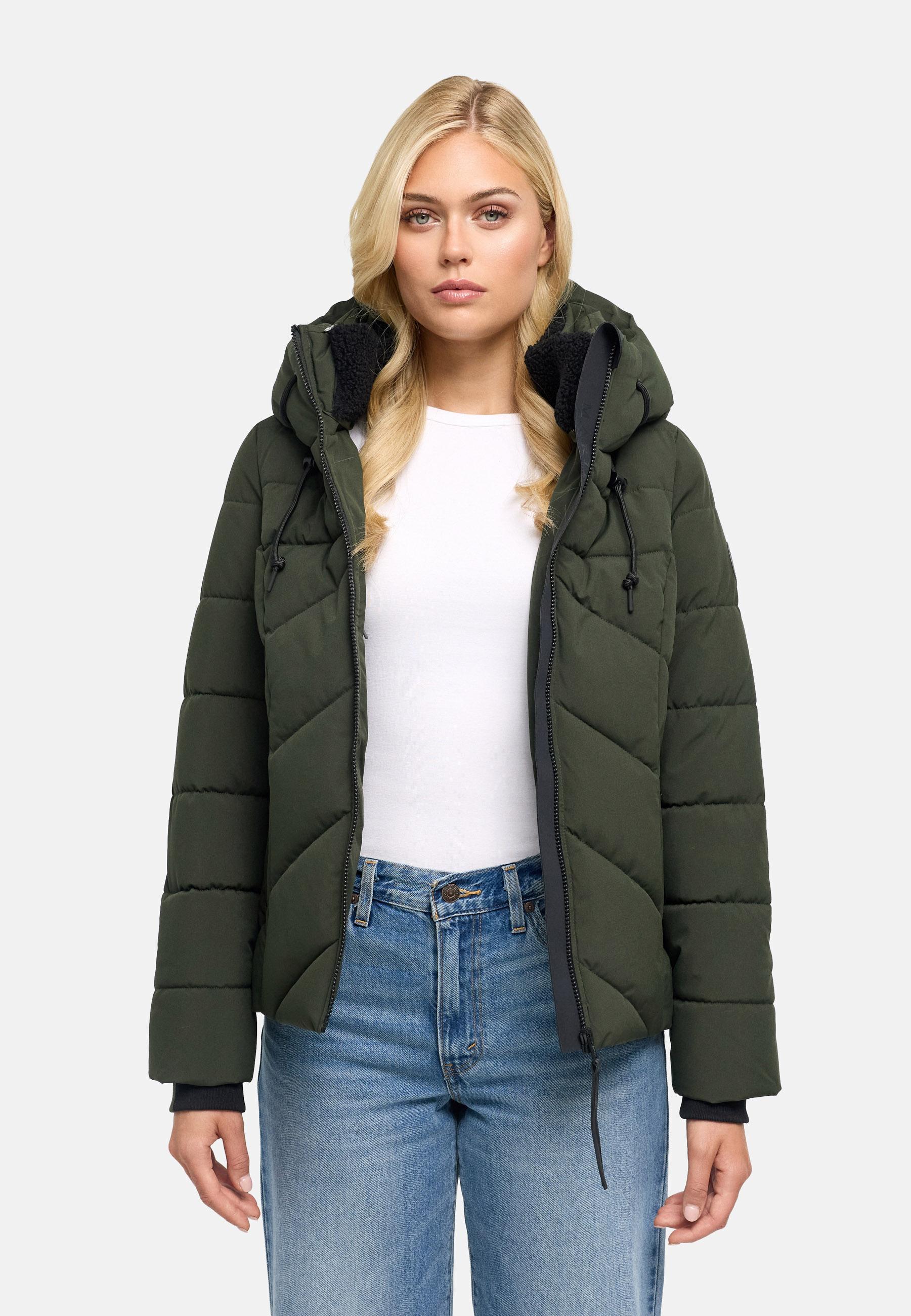 Warme Steppjacke mit abnehmbarem Kragen "Naanda XVI" Dark Olive