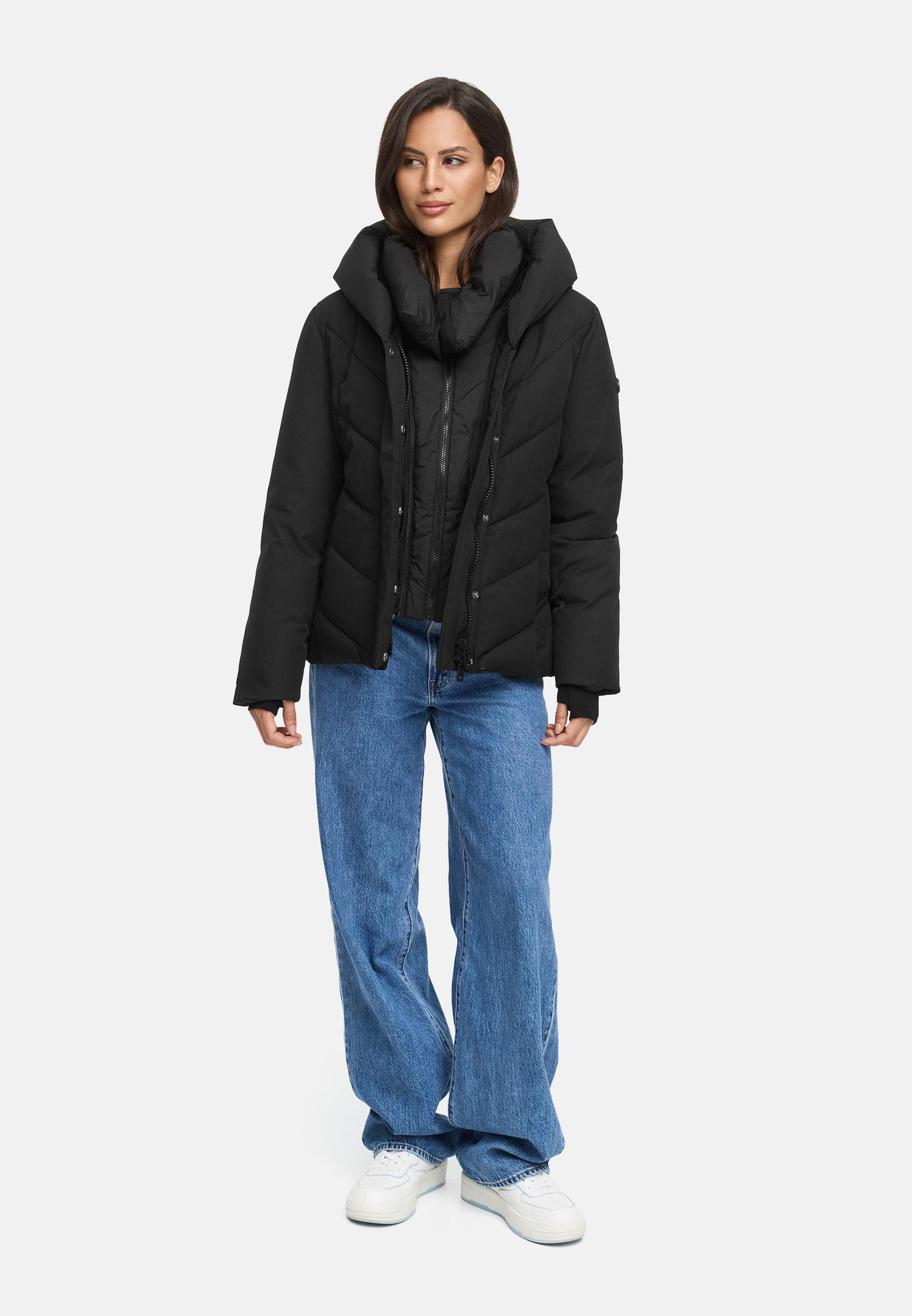 Warme Steppjacke mit abnehmbarem Kragen-Einsatz "Nadiraa 16" Black