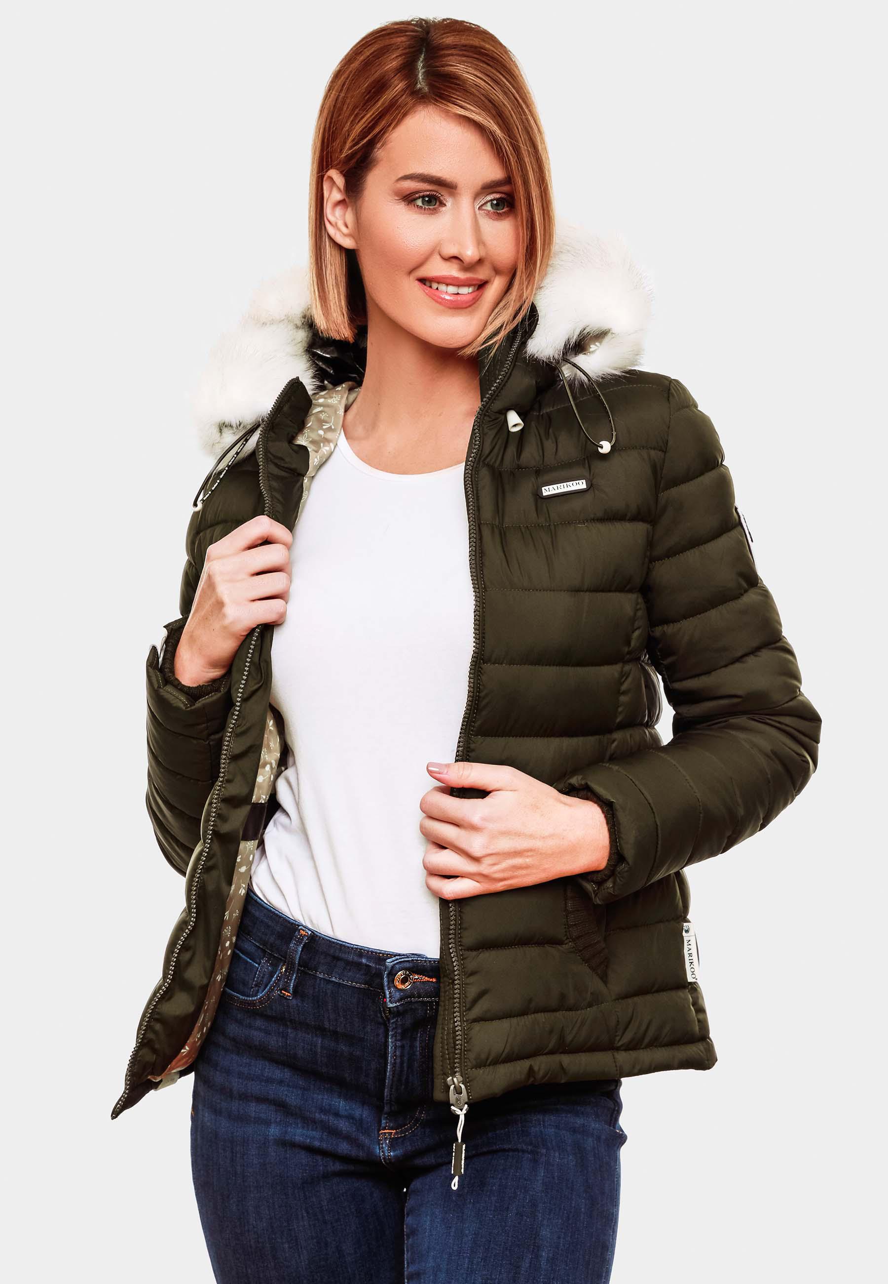 Leichte Steppjacke mit abnehmbarem Kunstfell "Nasriin" Olive