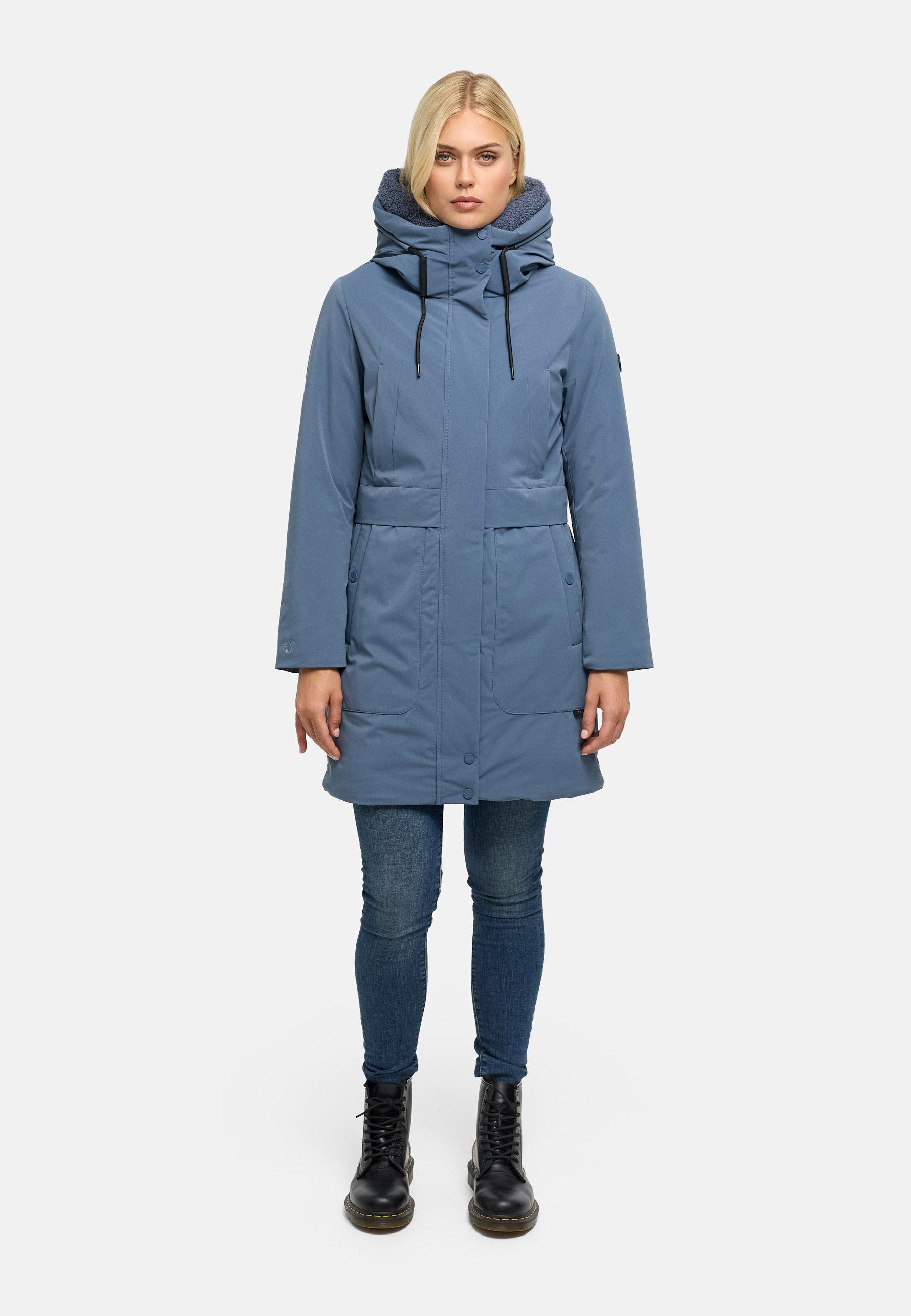 Warmer Damen Kurzmantel mit abnehmbarem Besatz "Pakaami 16" Dusty Blue