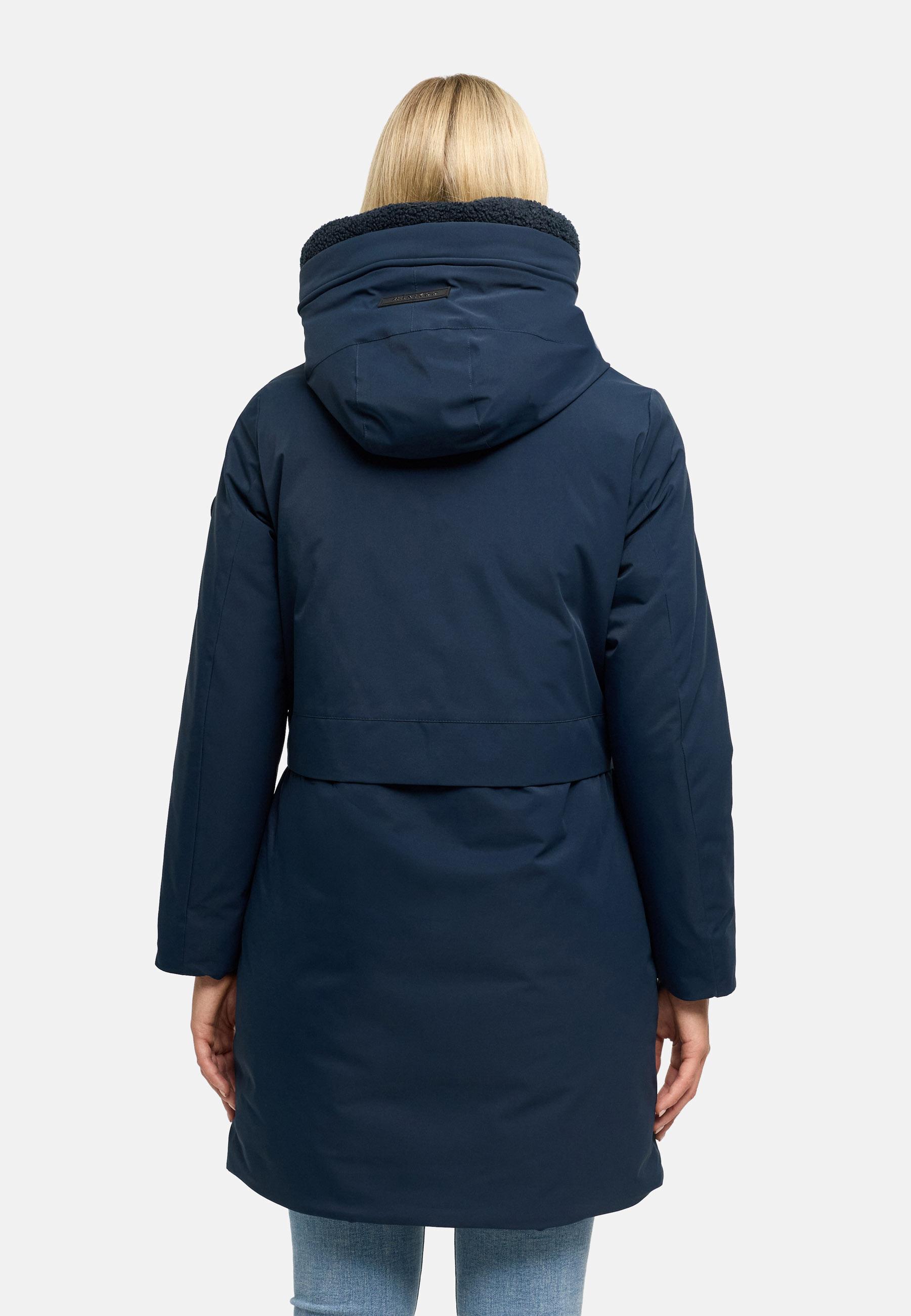 Warmer Damen Kurzmantel mit abnehmbarem Besatz "Pakaami 16" Navy