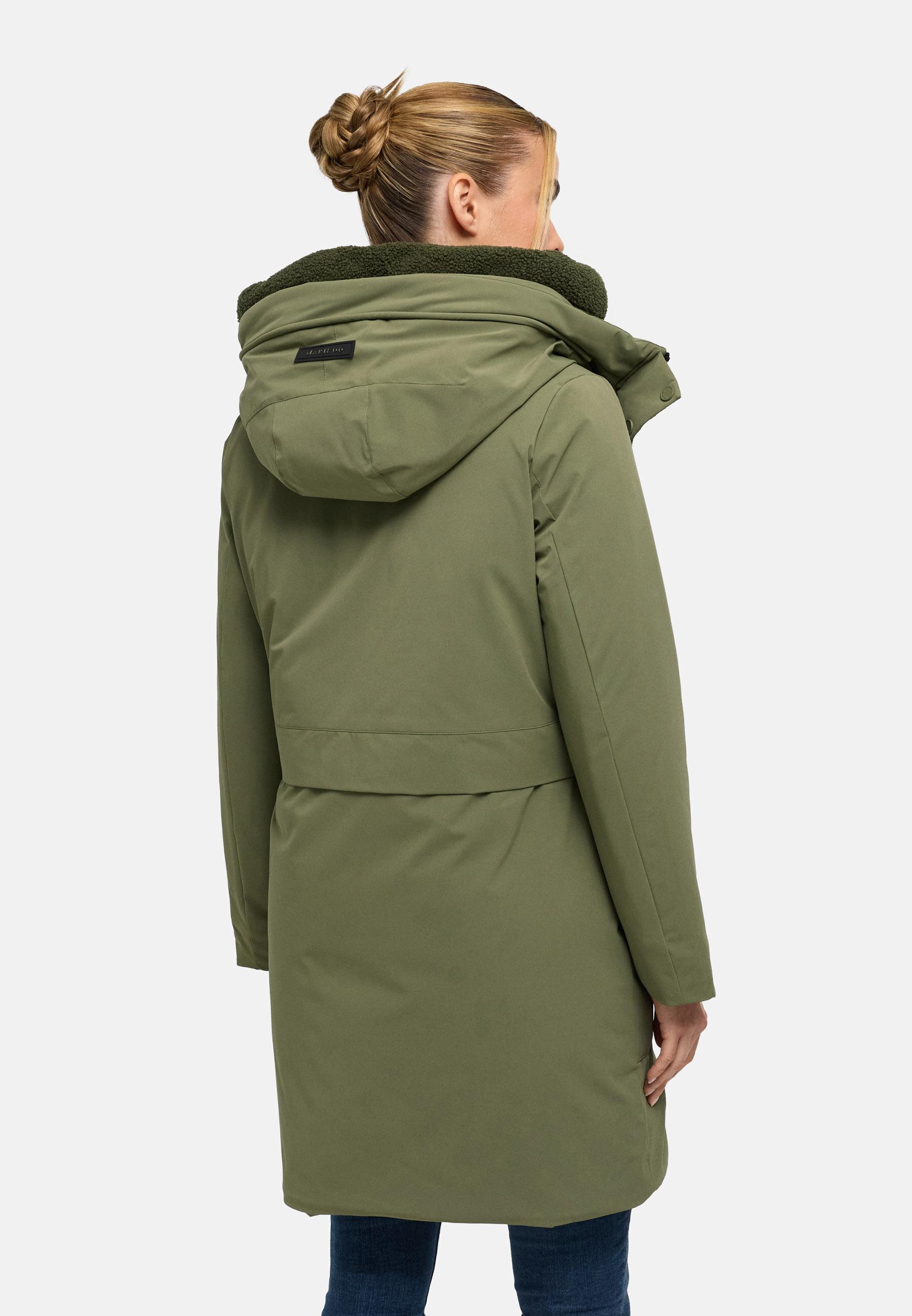 Warmer Damen Kurzmantel mit abnehmbarem Besatz "Pakaami 16" Olive Leaf