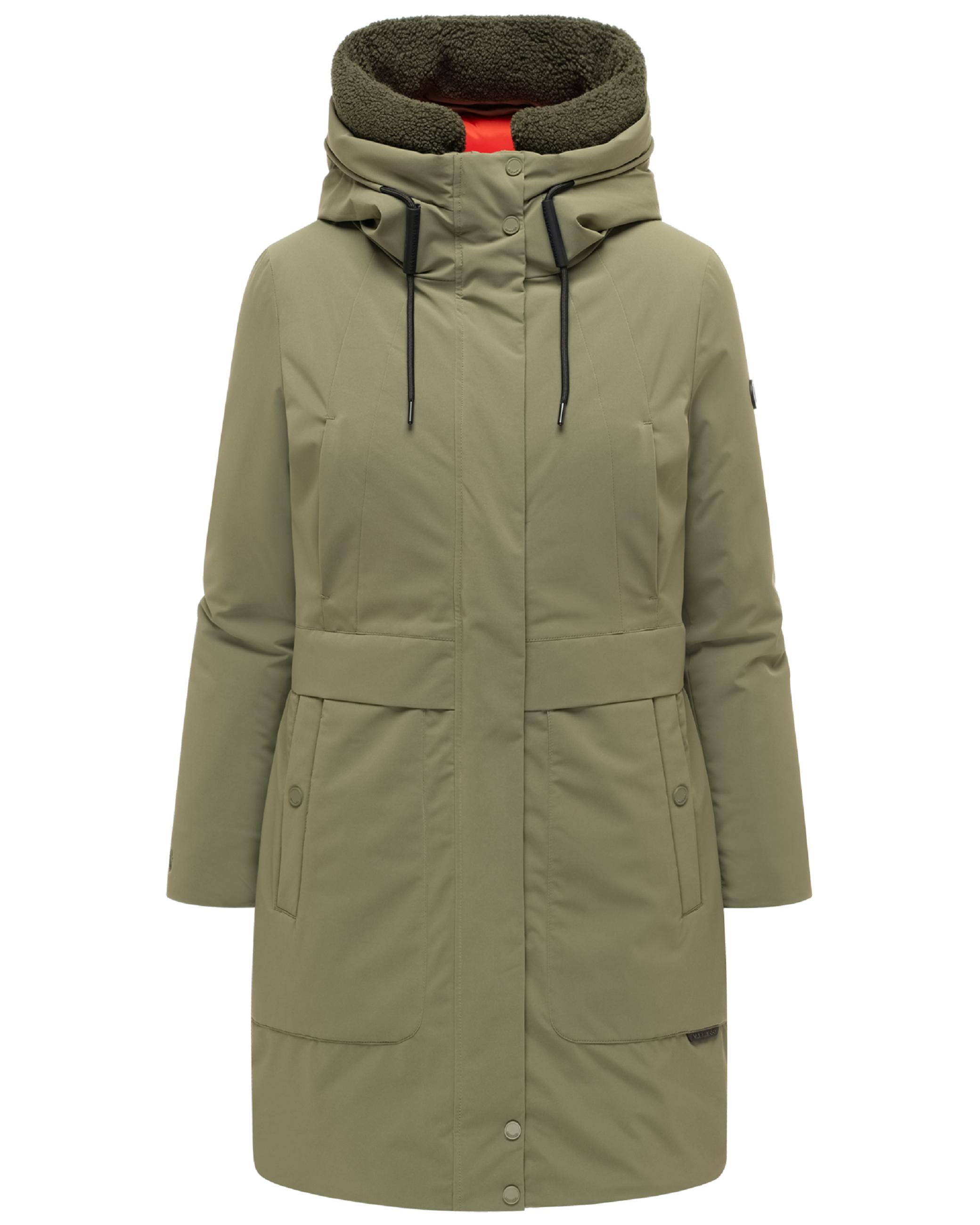 Warmer Damen Kurzmantel mit abnehmbarem Besatz "Pakaami 16" Olive Leaf