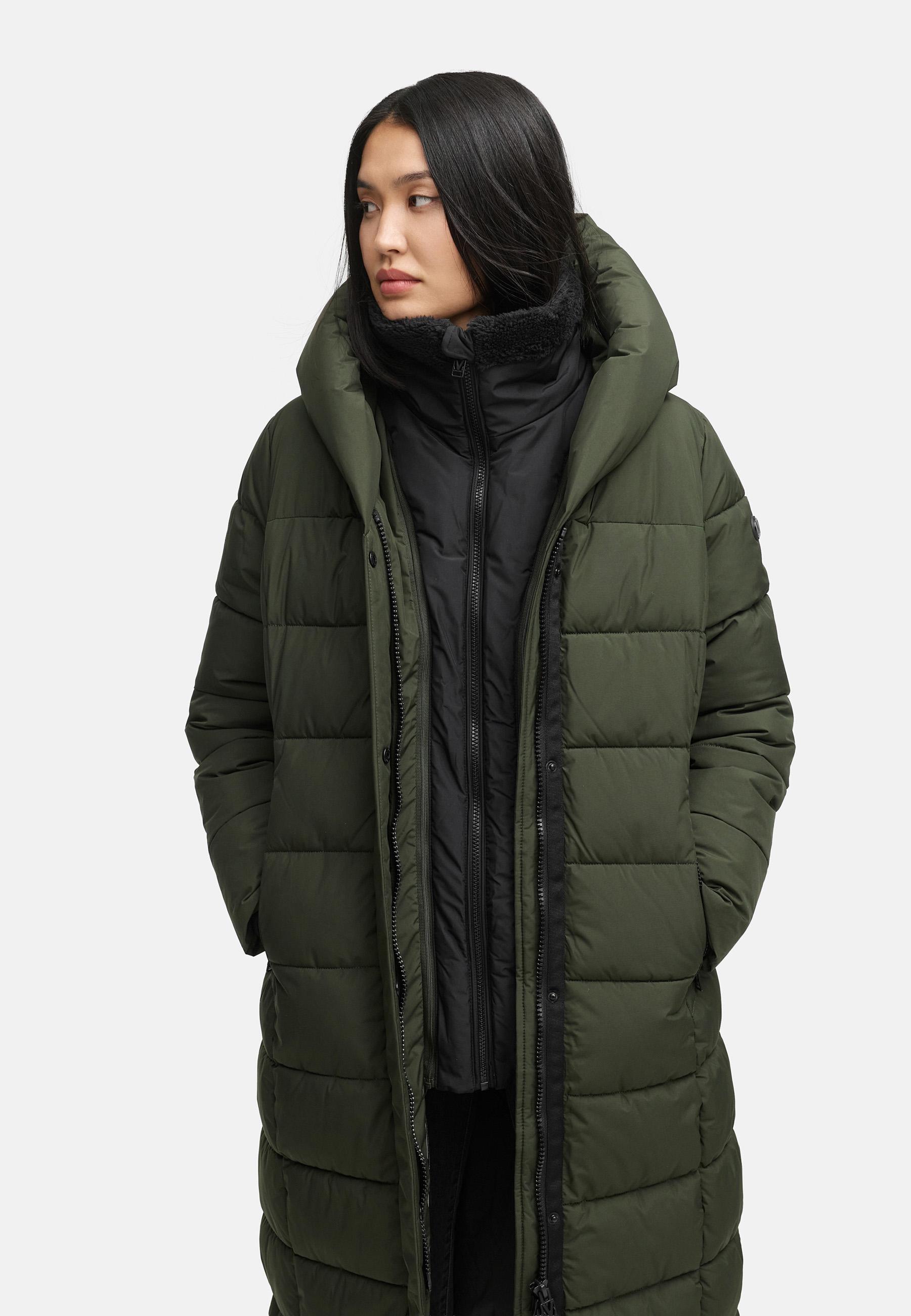 Extra-langer Steppmantel "Pakoraa 16" Dark Olive